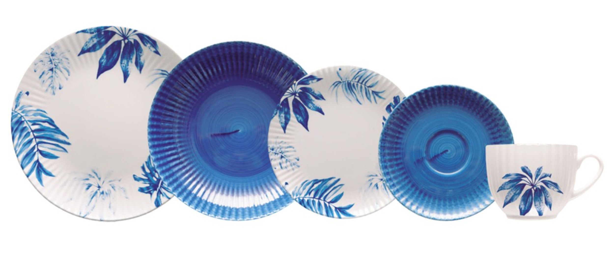 Serwis obiadowy porcelanowy dla 6 os. Daisy biało-niebieski