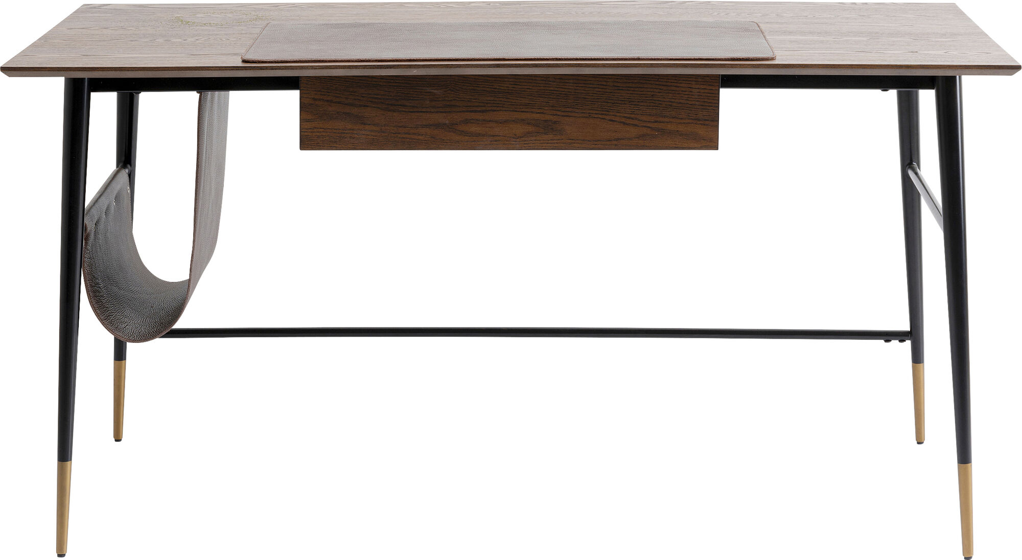 Biurko z szufladą brązowe MDF 153x71 cm skóra naturalna