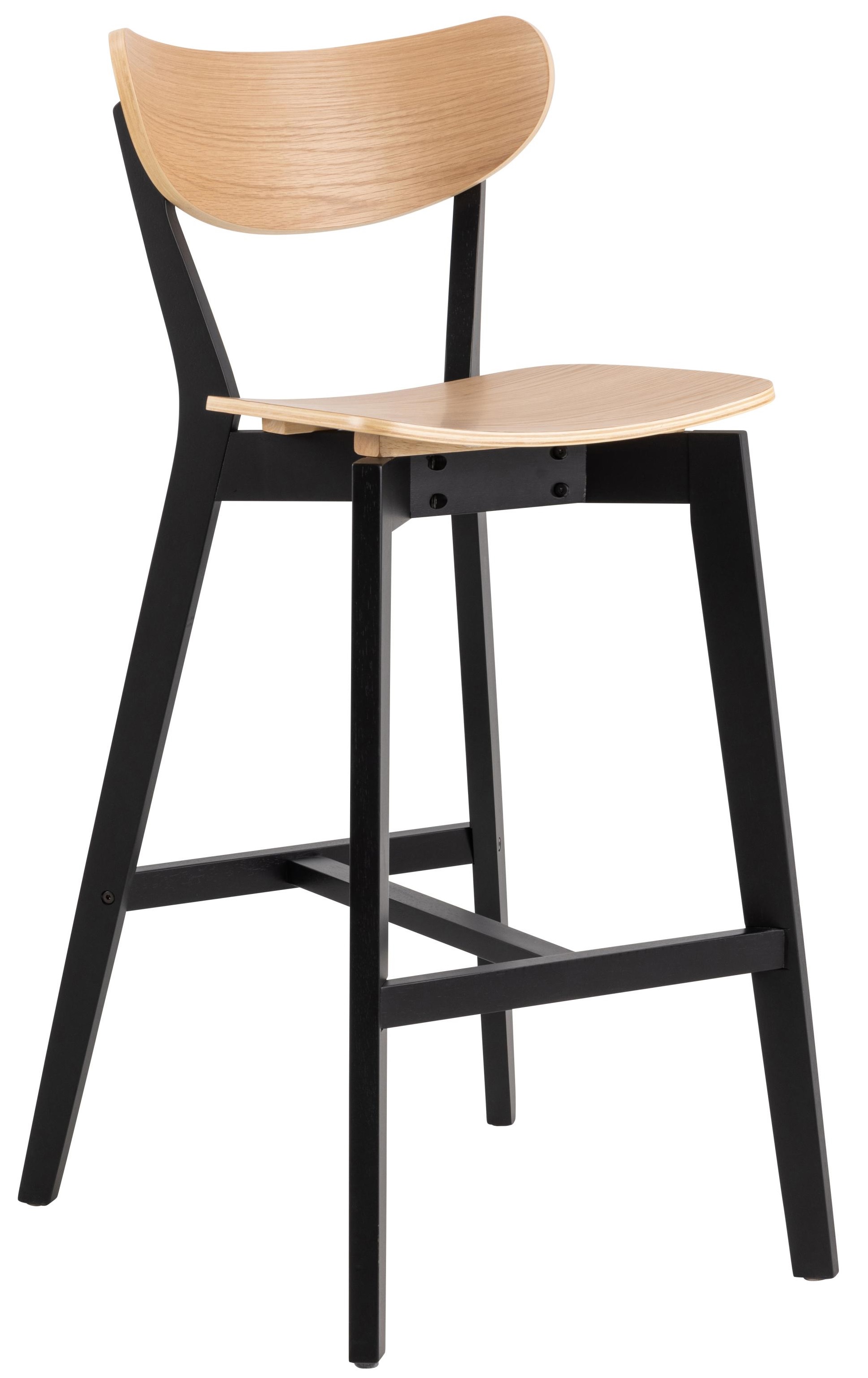 Hoker siedzisko fornir dębowy naturalny - nogi drewno kauczukowe czarne 77 cm