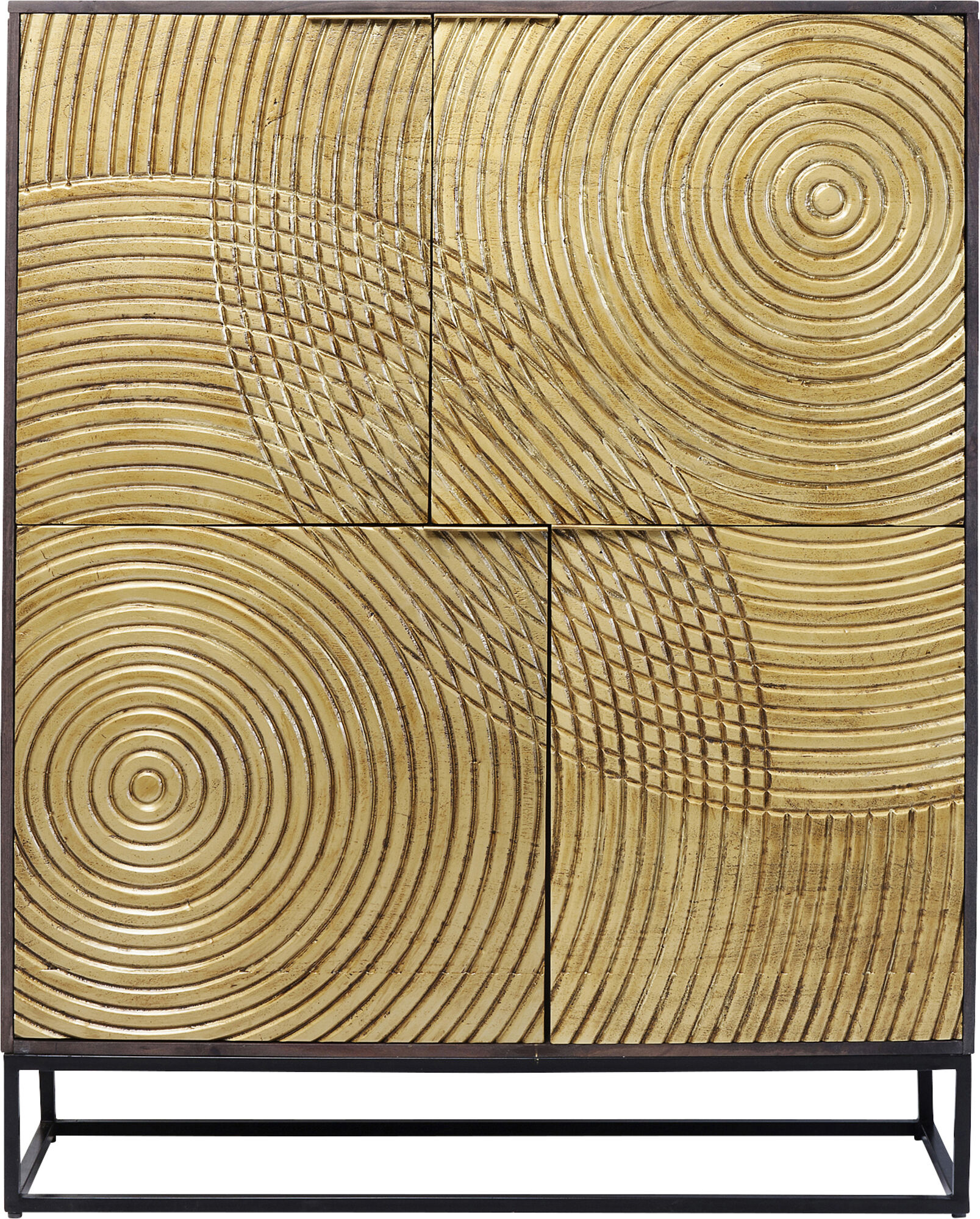 Komoda drewniana czarno złota ze stalowymi nogami czterodrzwiowa 120x40 cm