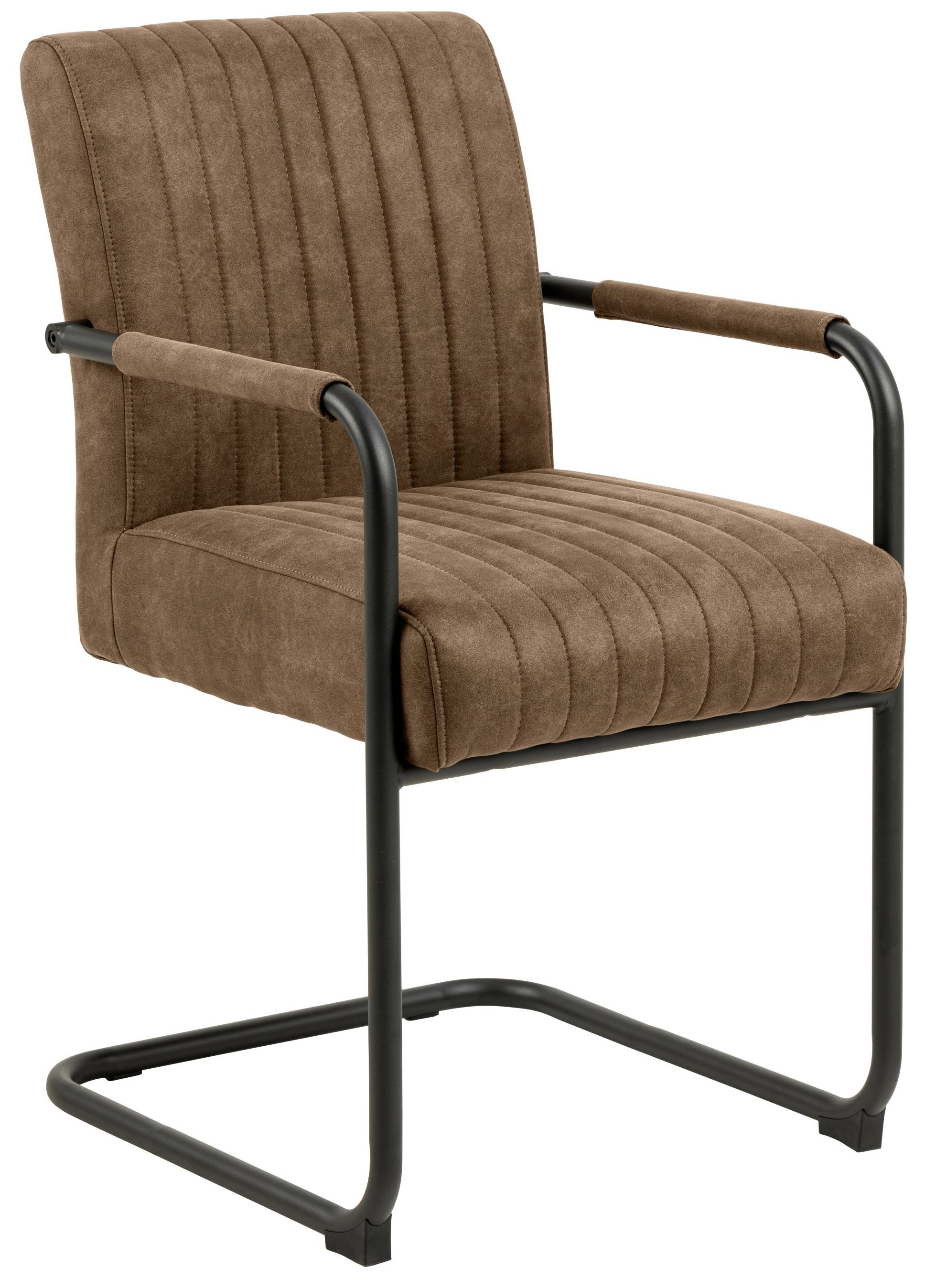 Krzesło tapicerowane z podłokietnikami jasnobrązowe - nogi metalowe czarne 51x85 cm