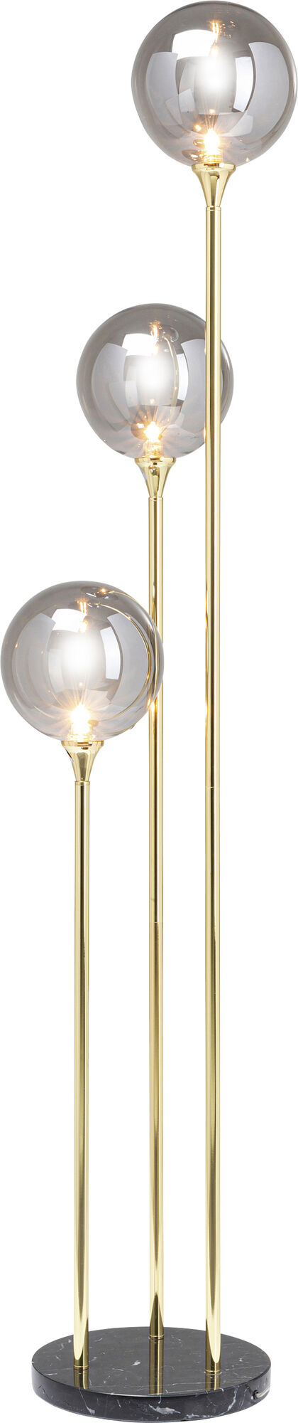 Lampa podłogowa metalowa złota klosze szklane przydymione 176 cm