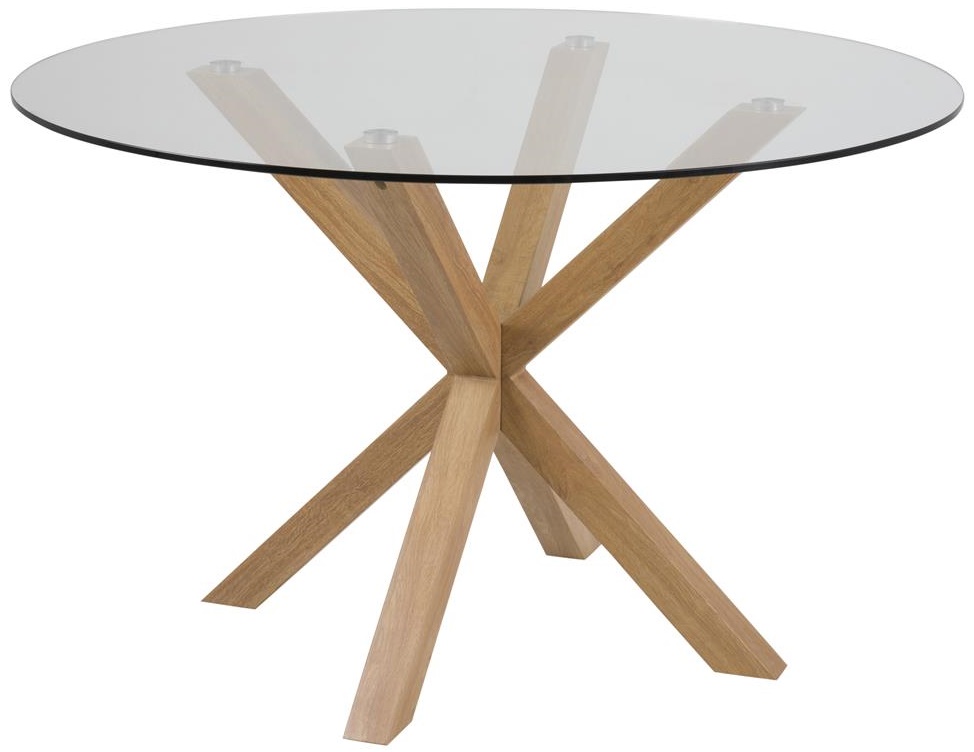 Stół okrągły transparentny szklany blat naturalne metalowe nogi Ø119x76 cm