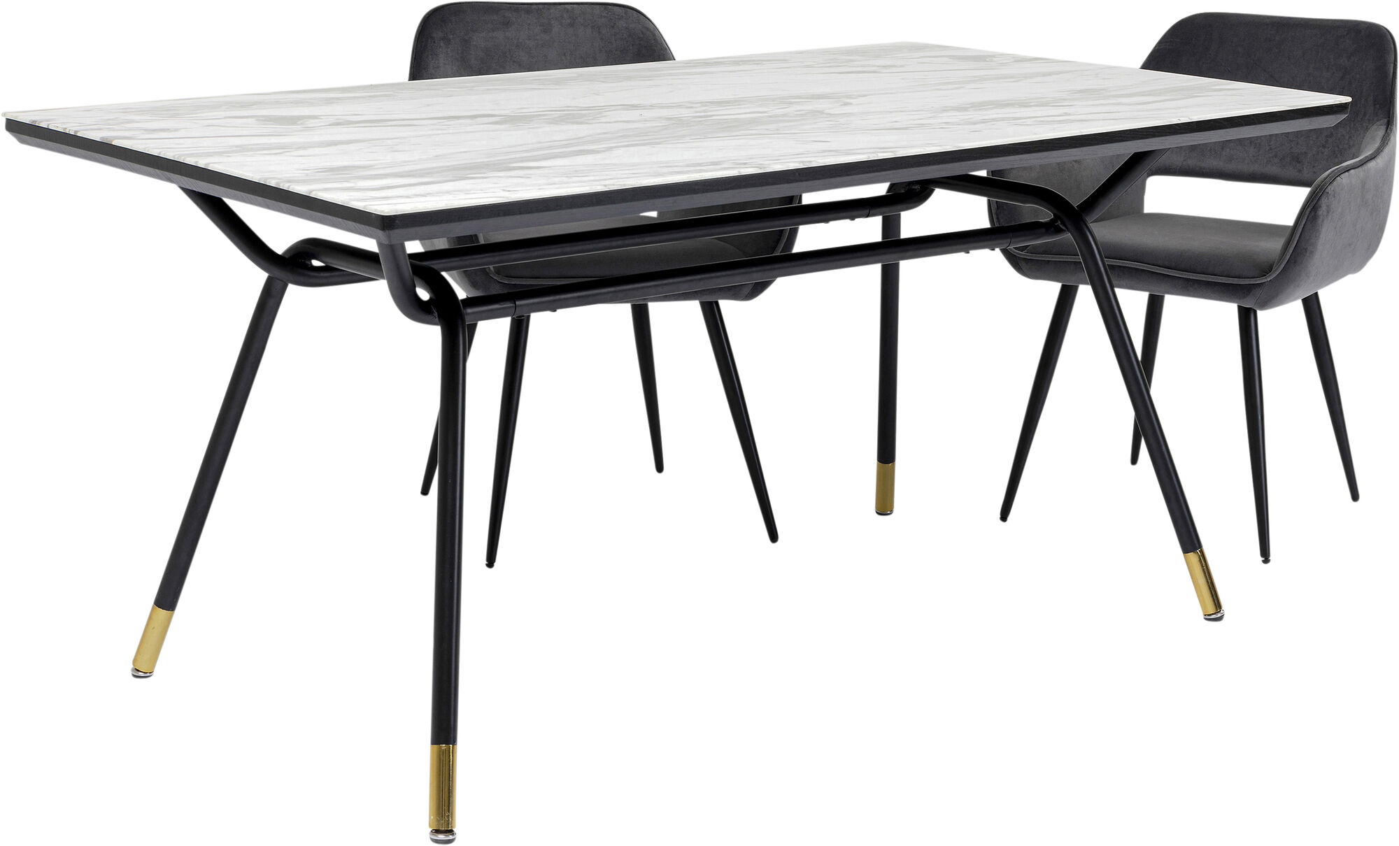 Stół biały blat z marmurowym wzorem czarne metalowe nogi 160x90 cm