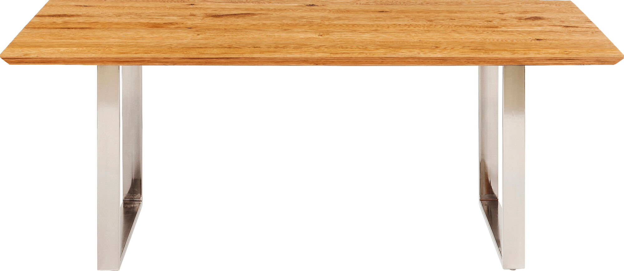 Stół naturalny drewniany blat dąb srebrne metalowe nogi 180x90 cm
