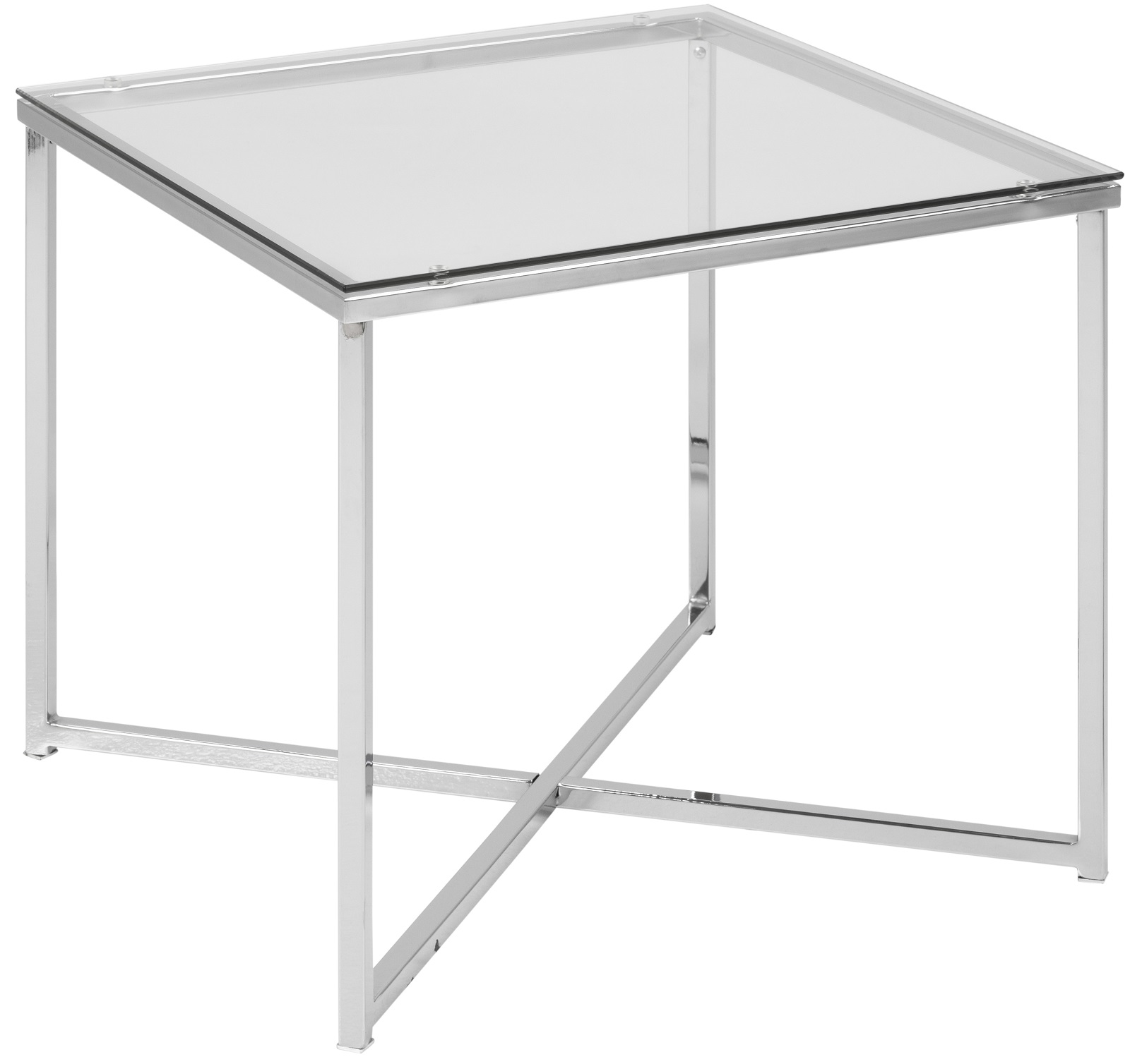 Stolik kawowy kwadrat metalowy srebrny blat szkalny 50x50 cm