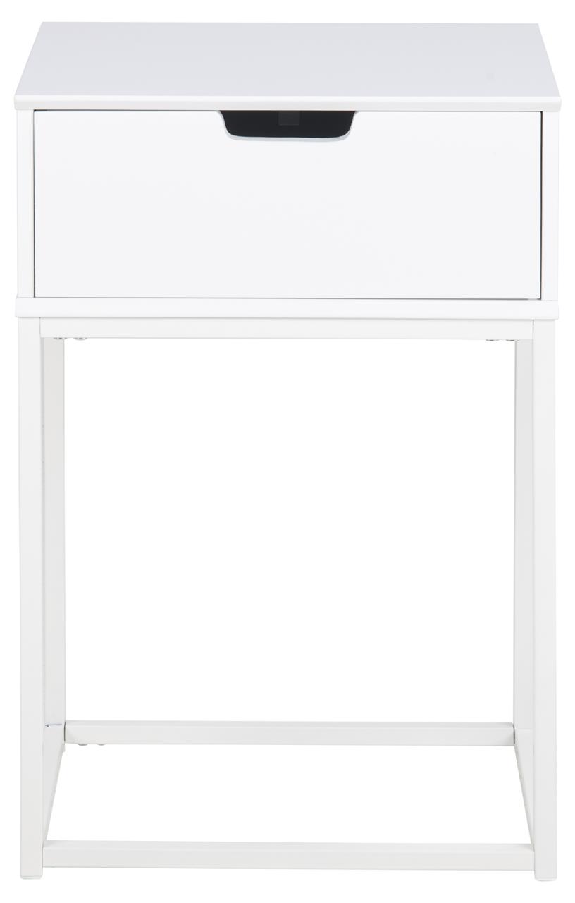 Szafka nocna drewniana biała stelaż metalowy szuflada 40x30 cm