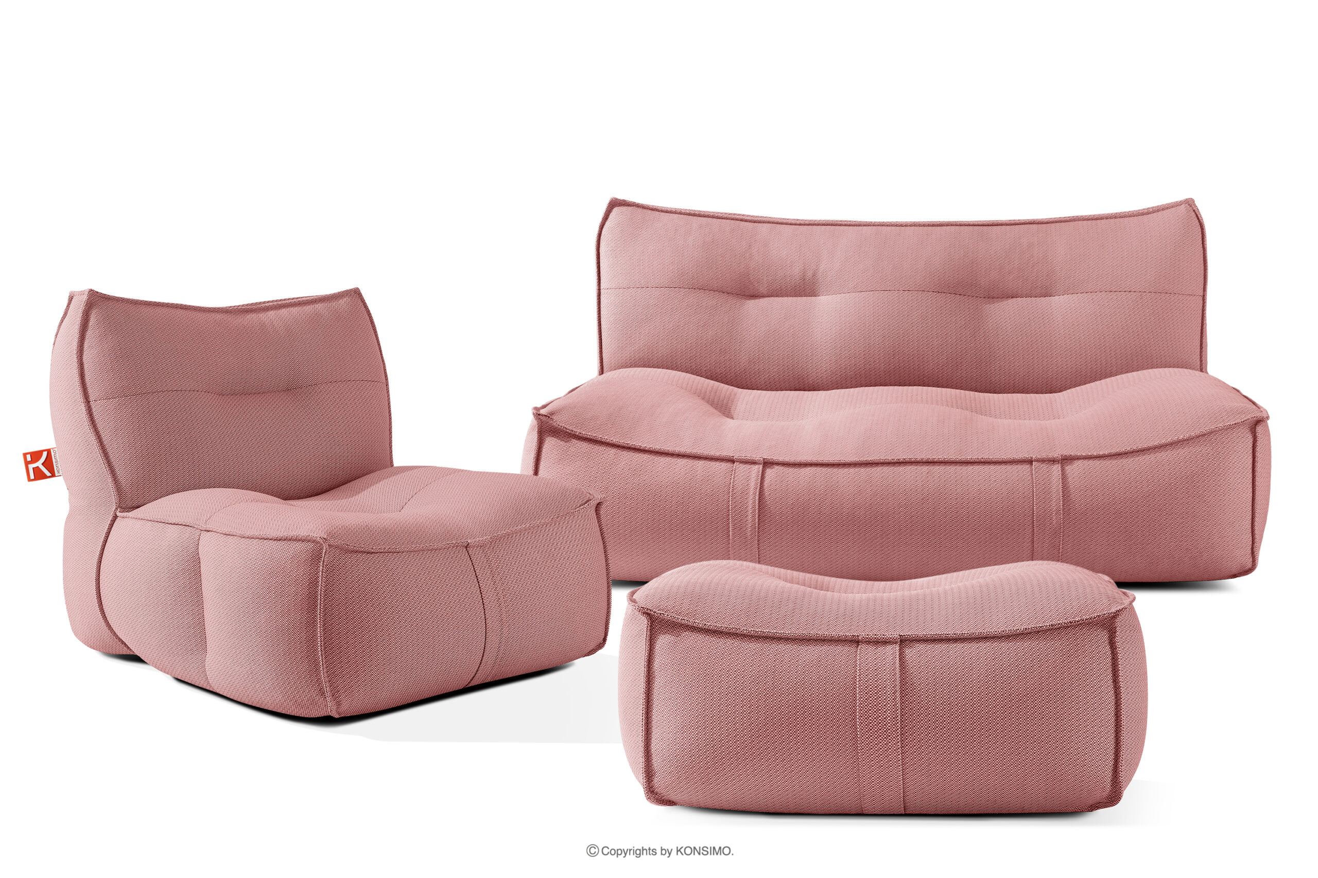 Komplet mebli ogrodowych sofa fotel puf w tkaninie plecionej outdoorowej czerwony/biały LOVIA - kolor czerwony/biały - KONSIMO. internetowy sklep meblowy online - salony Poznań, Leszno