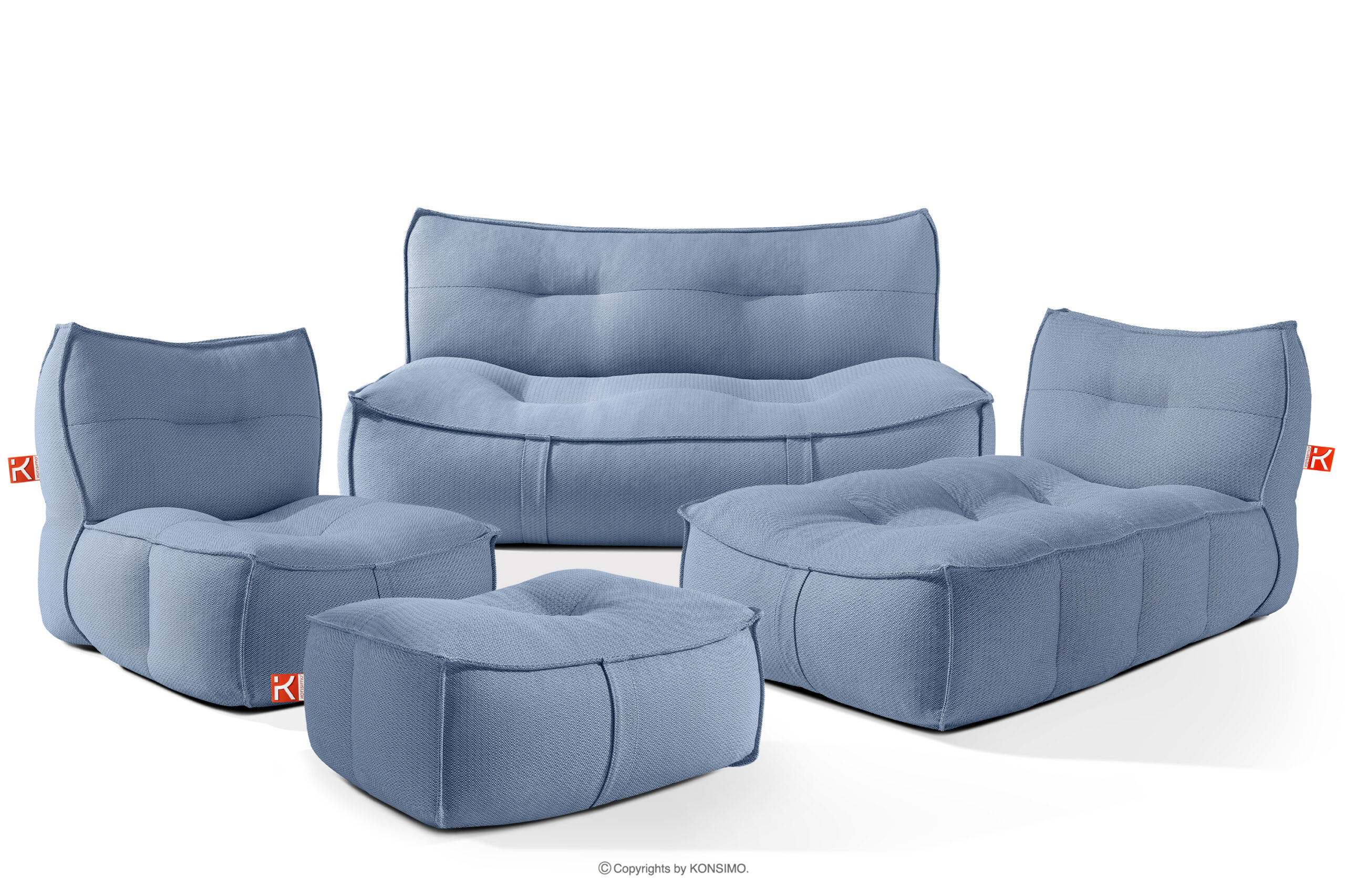 Meble ogrodowe sofa fotel szezlong puf tkanina pleciona outdoorowa granatowy/biały LOVIA - kolor granatowy/biały - KONSIMO. internetowy sklep meblowy online - salony Poznań, Leszno