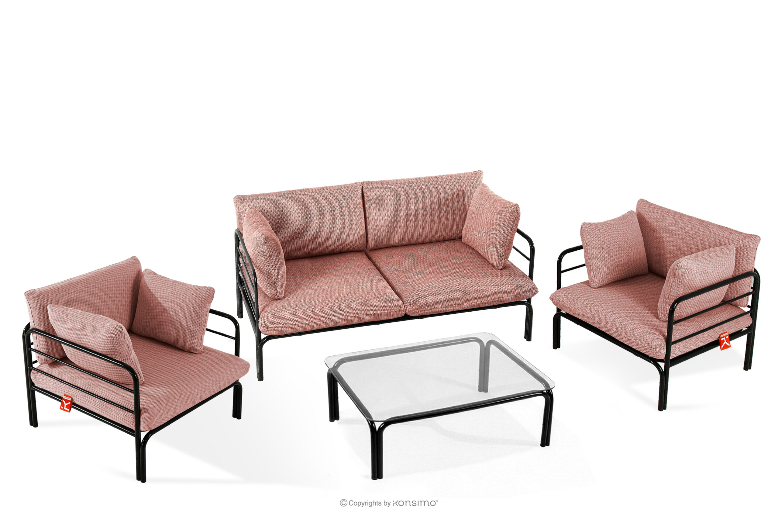 Zestaw mebli ogrodowych 2x fotel, sofa dwuosobowa, stolik antracytowy/czerwony/biały RAMBE - kolor antracytowy/czerwony/biały - KONSIMO. internetowy sklep meblowy online - salony Poznań, Leszno