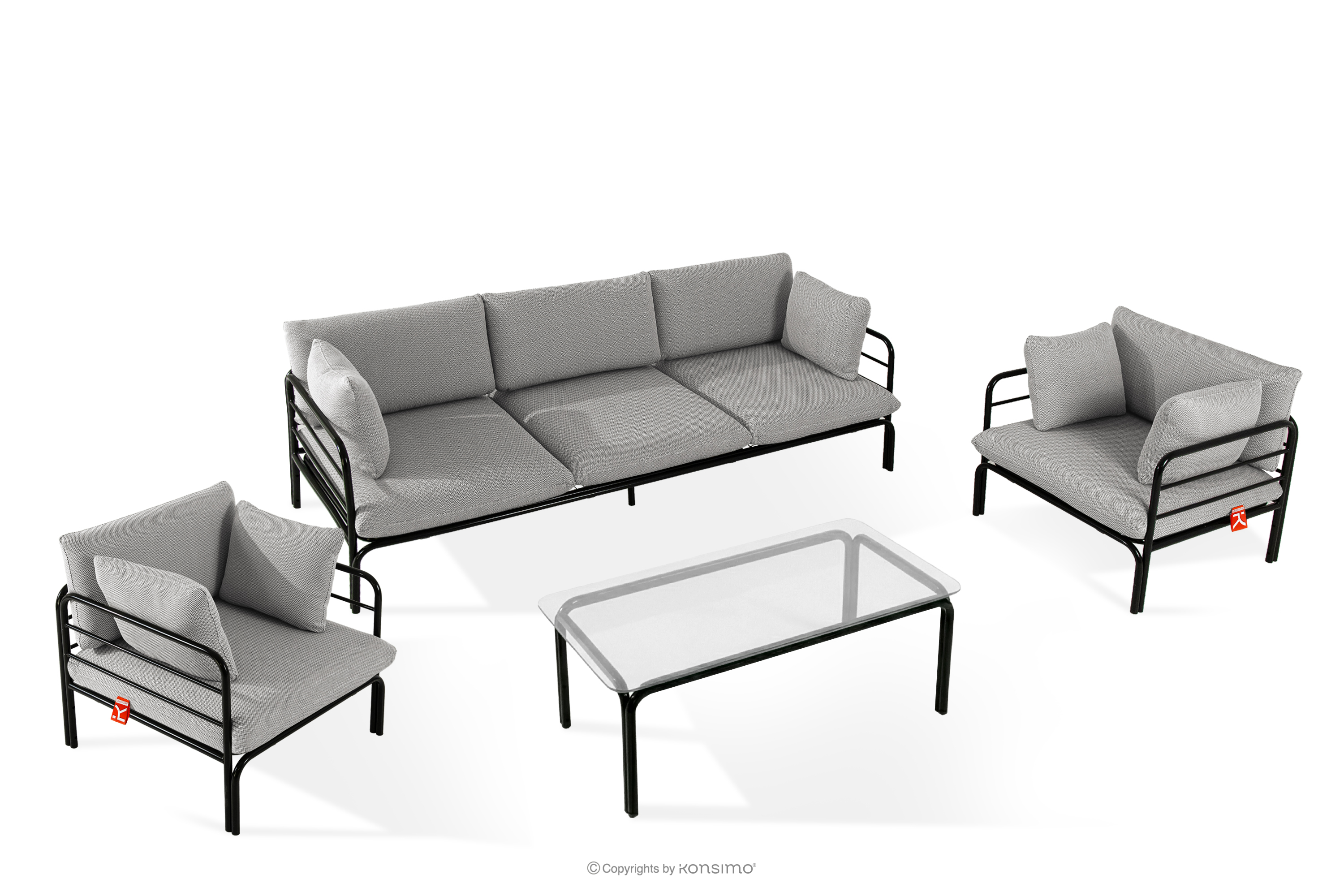 Zestaw mebli ogrodowych 2x fotel, sofa trzyosobowa, stolik antracytowy/ciemny szary/biały RAMBE - kolor antracytowy/ciemny szary/biały - KONSIMO. internetowy sklep meblowy online - salony Poznań, Leszno