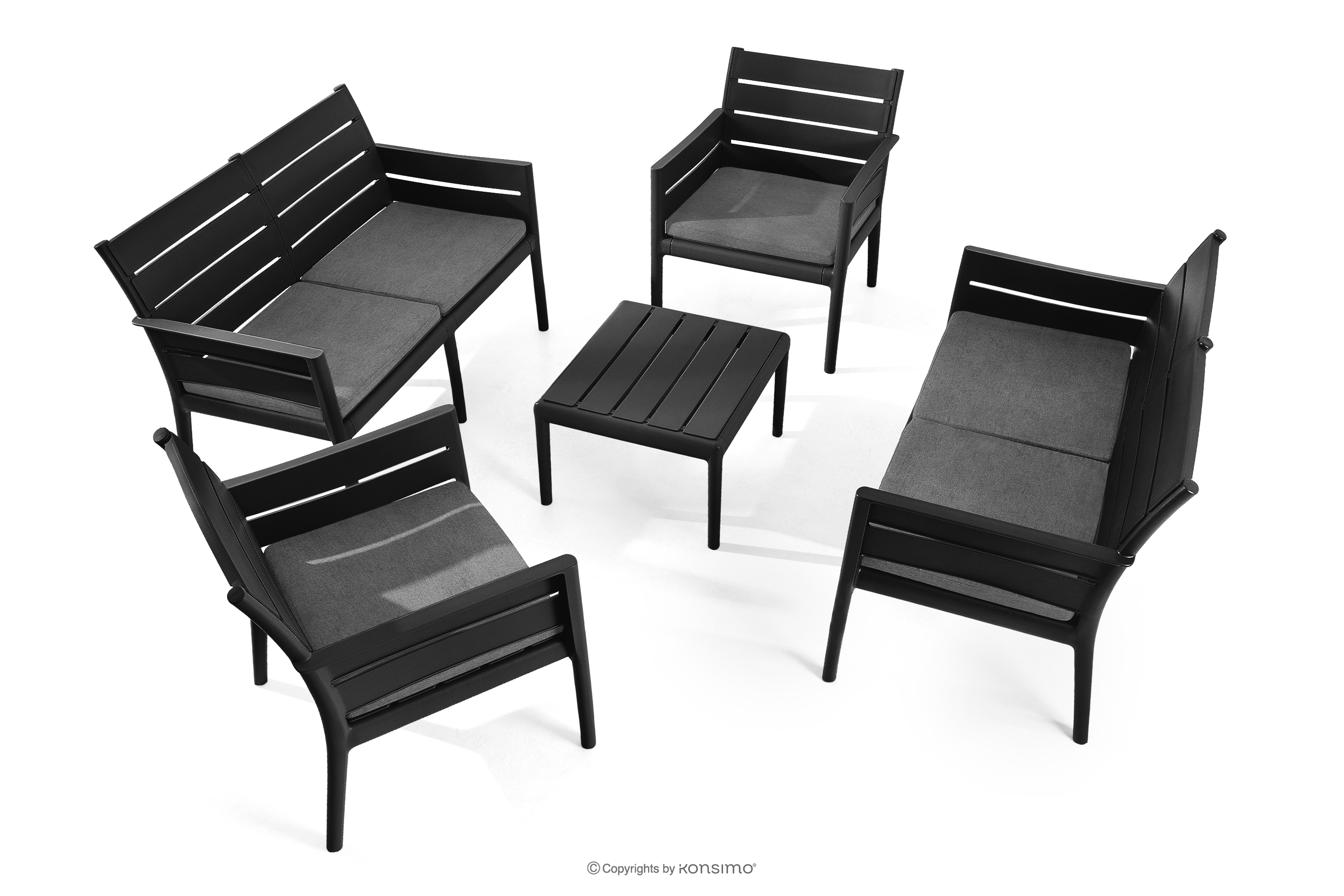 Zestaw mebli ogrodowych polipropylen 2x sofa, 2x krzesło, stolik kawowy antracytowy/szary MITTU - kolor antracytowy/szary - KONSIMO. internetowy sklep meblowy online - salony Poznań, Leszno