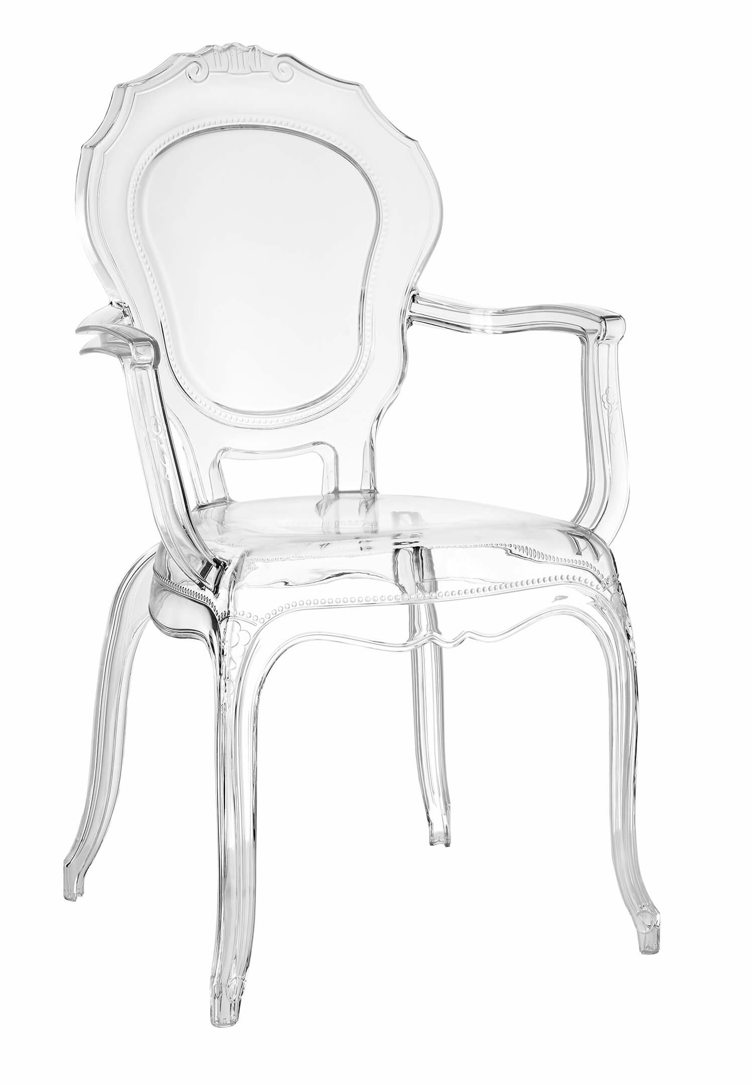 Krzesło transparentne z podłokietnikami Queen Arm
