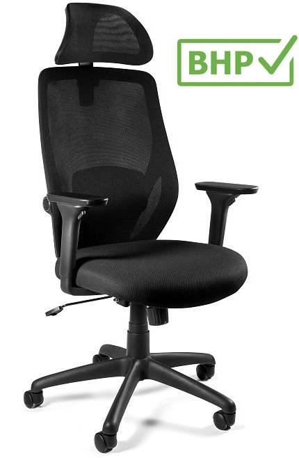 Ergonomiczne krzesło biurowe Chester, czarna tkanina, zgodne z normą BHP
