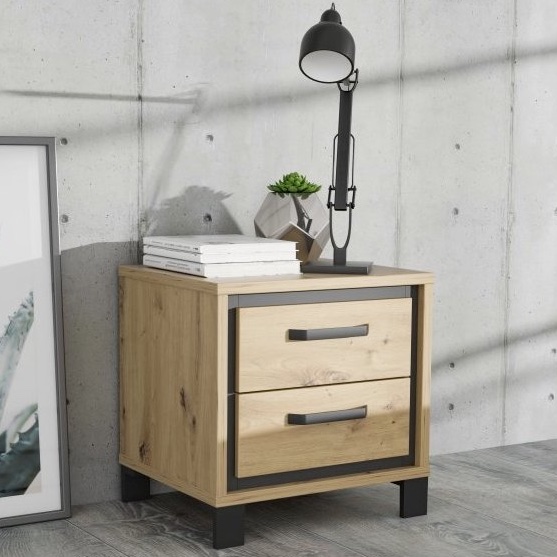 Dwuszufladowa szafka nocna w stylu loftowym Trondheim 011