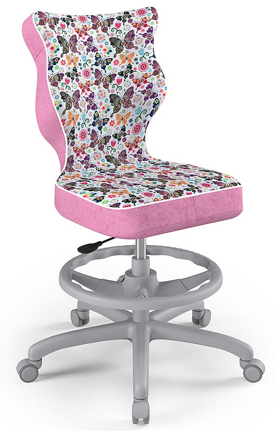 Młodzieżowe krzesło do biurka Petit Grey rozmiar 6 (159-188 cm) z podnóżkiem i wzorami