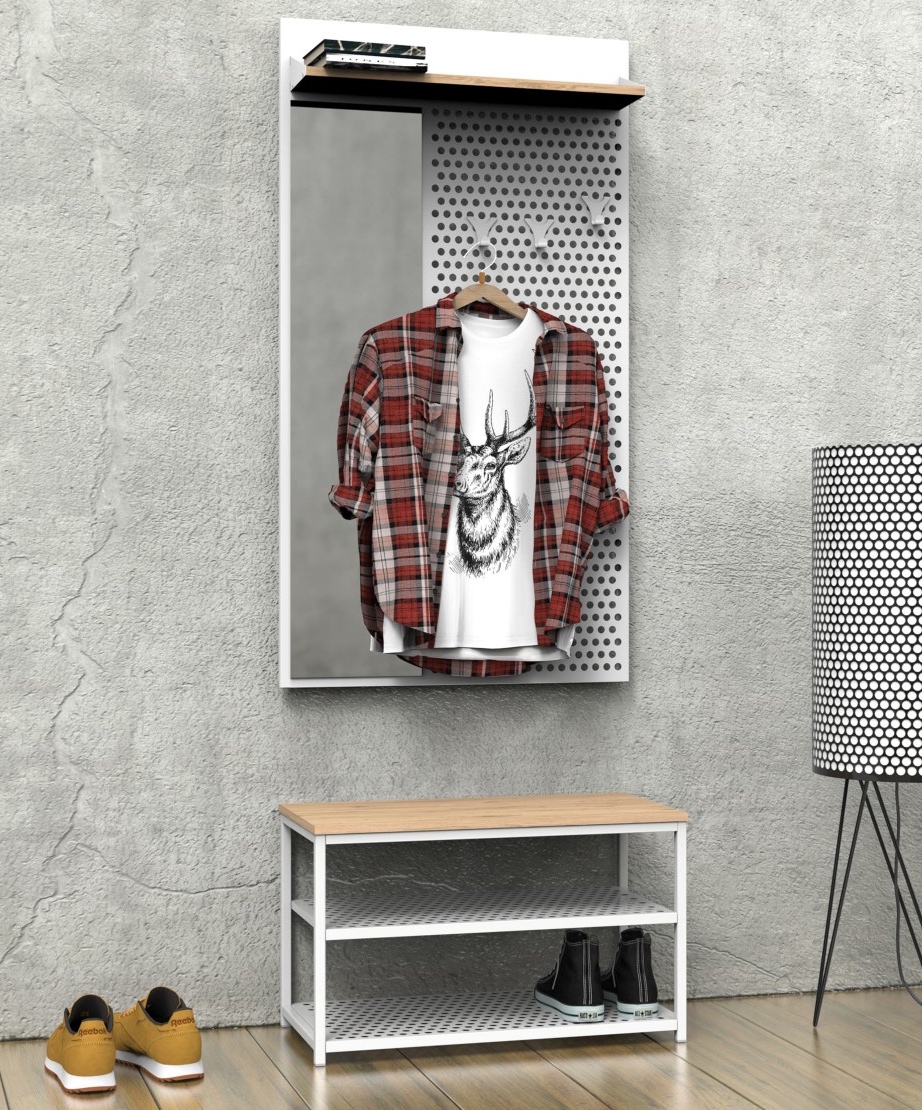 Loftowe meble do przedpokoju Loft ZLL2, biały/dąb wotan