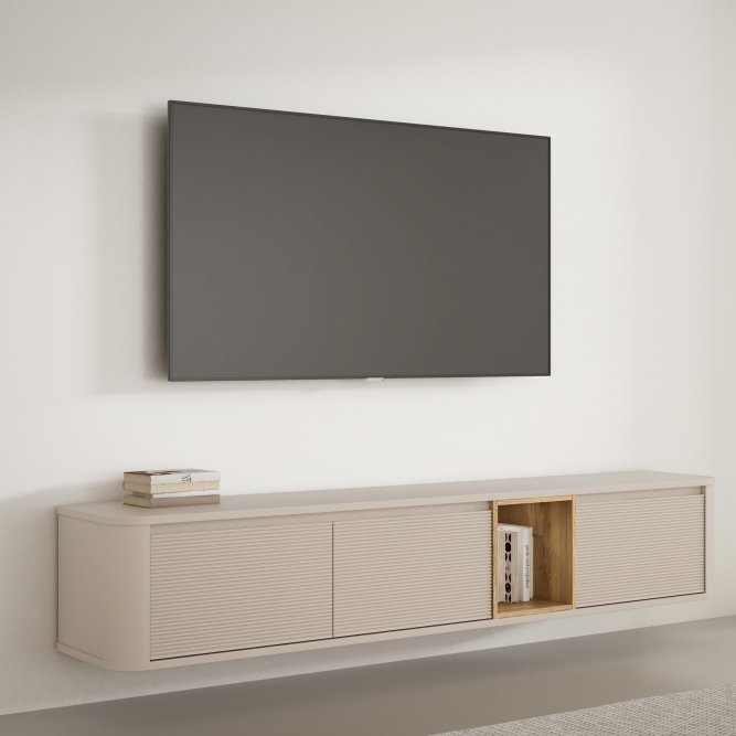 Szafka RTV Breathtaker 220 cm, piaskowy/dąb Mauvella