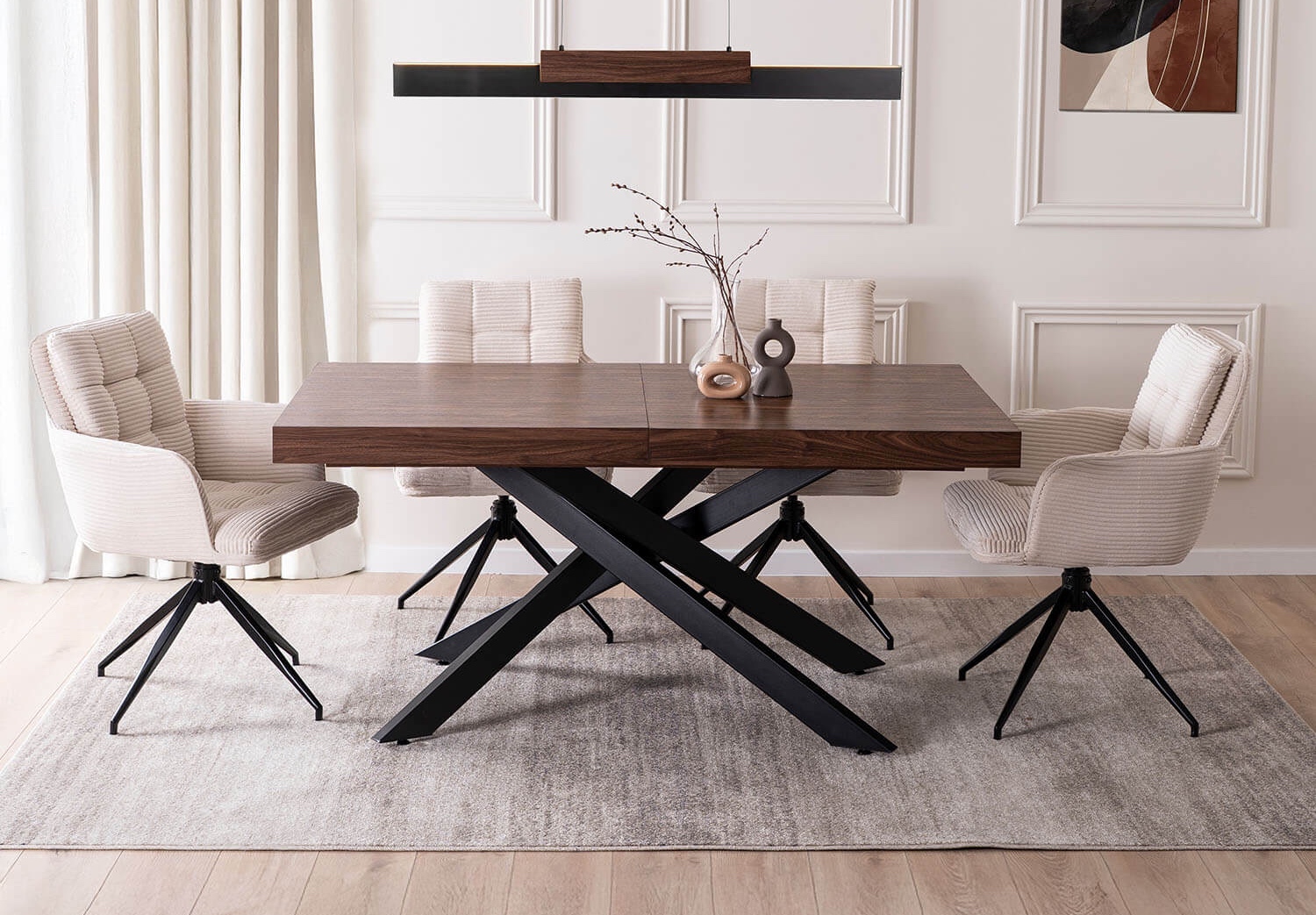 Industrialny stół rozkładany Hampton 160-240 cm, kolor orzech/czarny