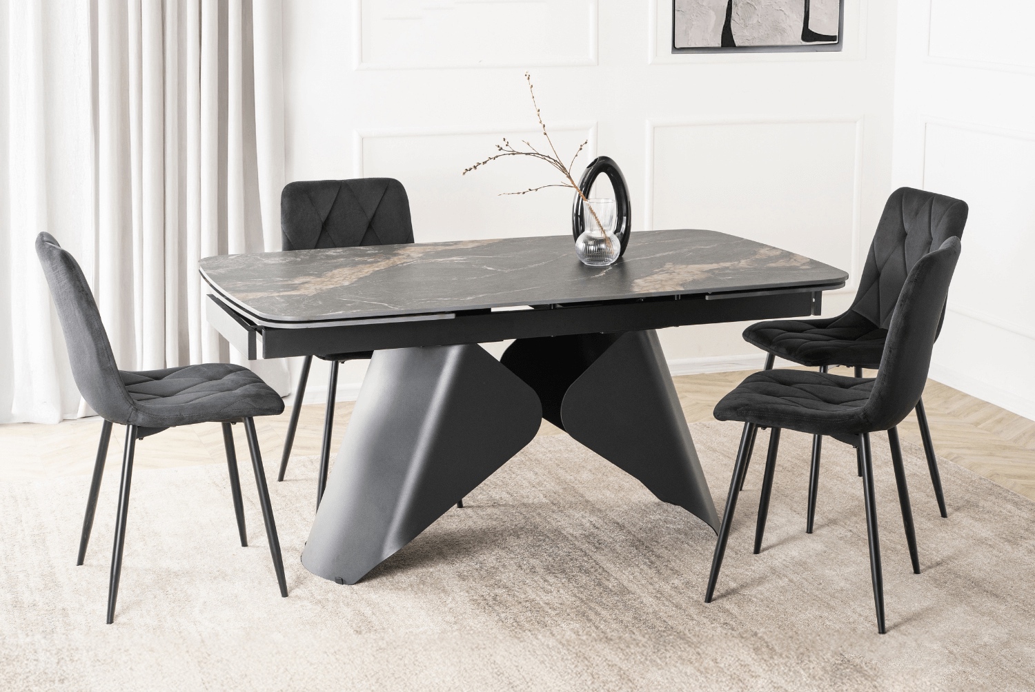 Ceramiczny stół z rozkładanym blatem Verona 160-240 cm, czarny marmur/czarny