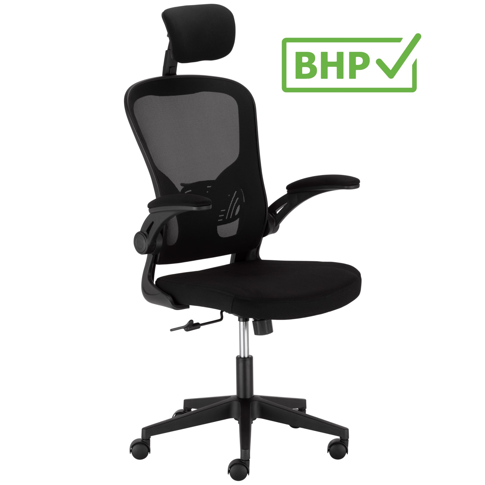 Krzesło biurowe siatkowe Venta z zagłówkiem, zgodne z normą BHP