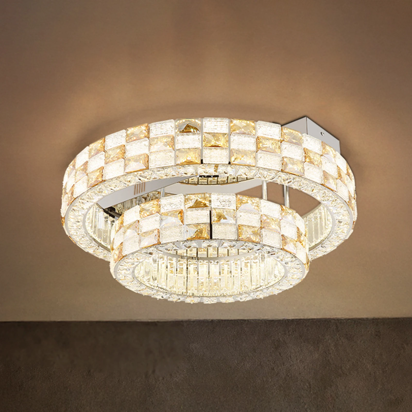 Lampa sufitowa LED Lidia, bursztynowa/przezroczysta, szkło, CCT, ściemniana