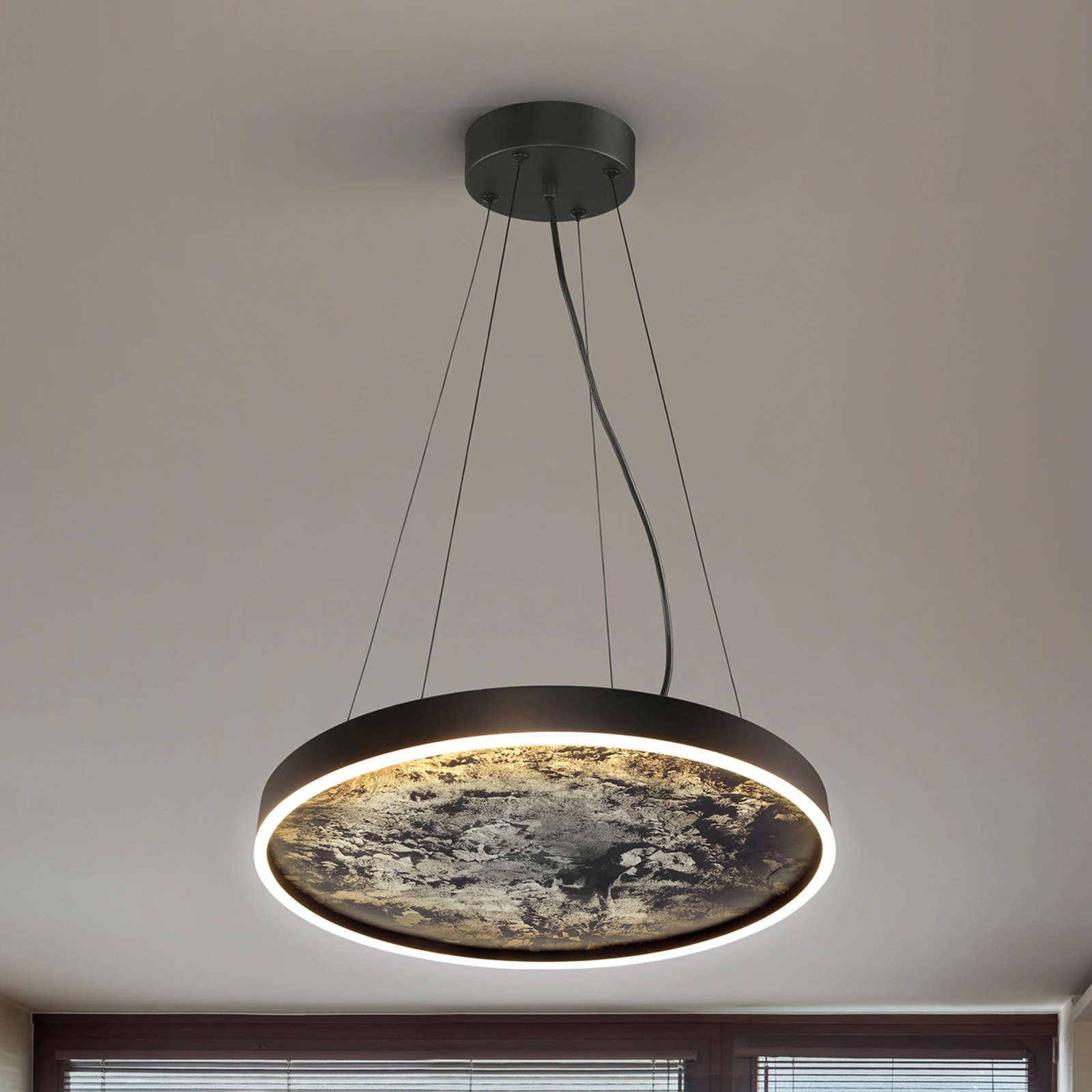 Lampa wisząca Stone LED, Ø 60 cm, CCT, czarny, metal, akryl