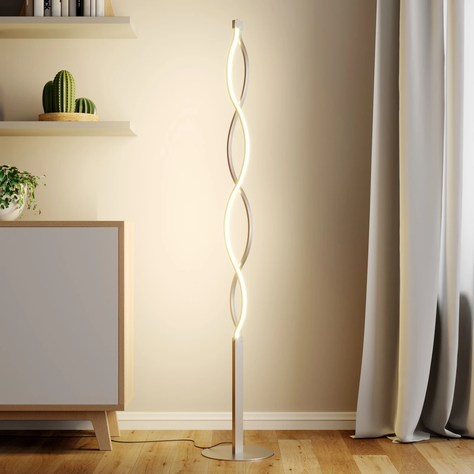 Lampa stojąca LED Lindby Auron, kolor nikiel, metal, ściemniacz dotykowy