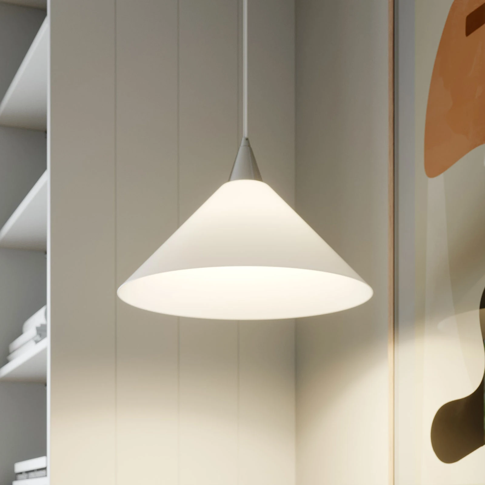 Lampa wisząca Lindby Petra, biała, szkło, Ø 40 cm, stożek, E27