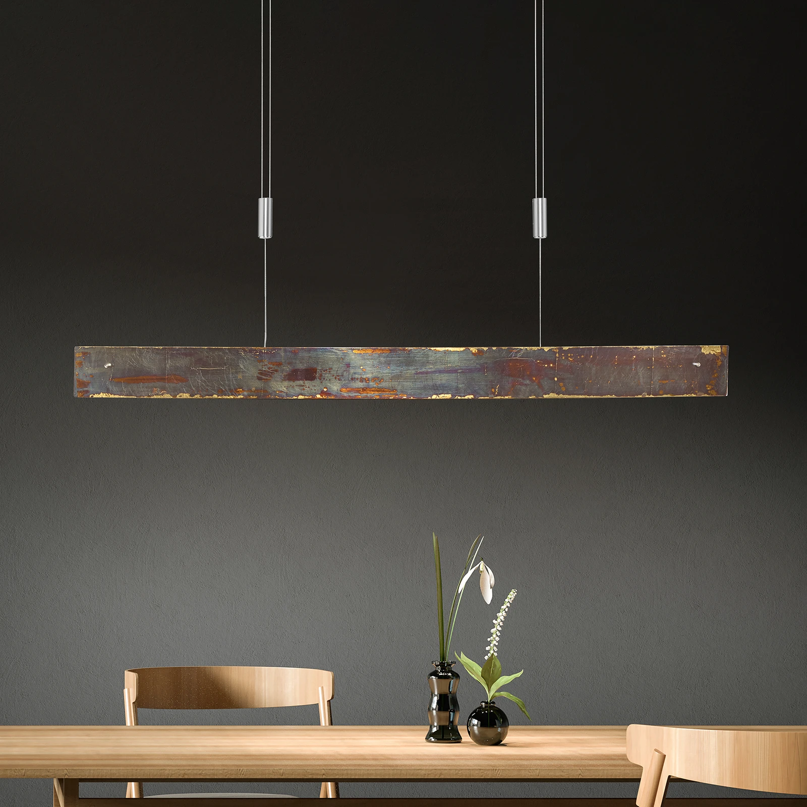 Lampa wisząca LED Quitani Malu, oksydowane złoto, długość 100 cm