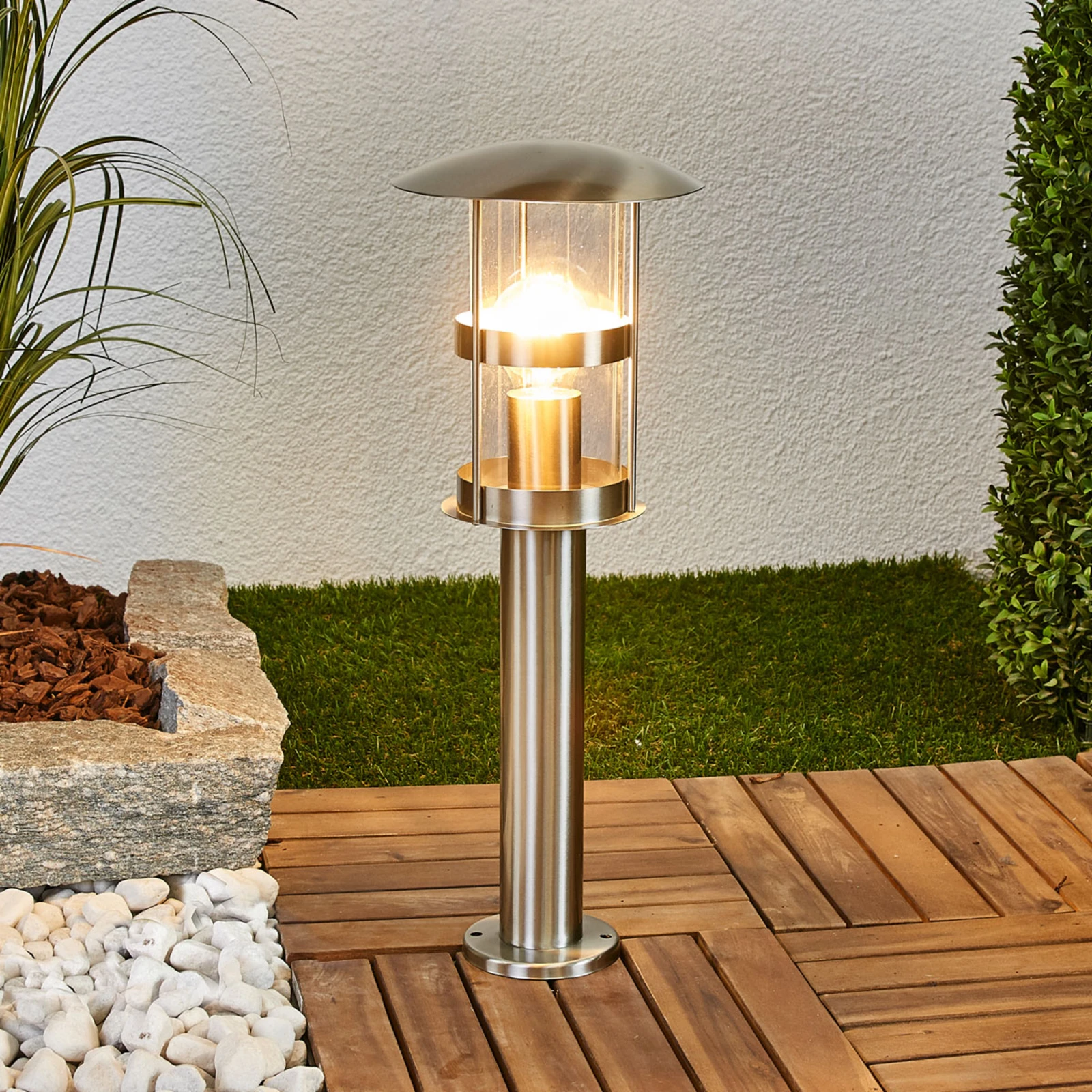 Lindby Lampa cokołowa Noemi, szara, stal szlachetna, 50 cm, IP44