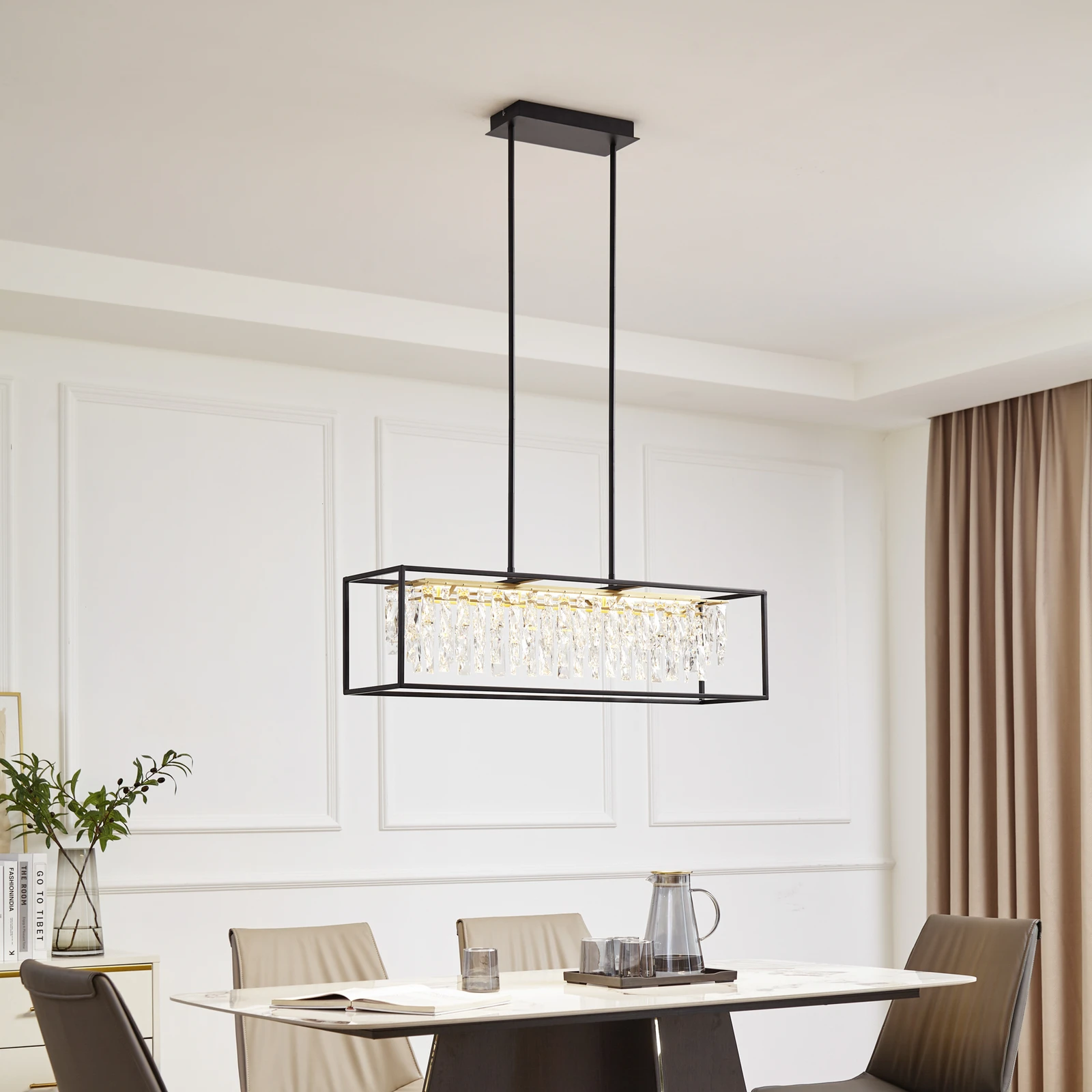 Lampa wisząca Lucande LED Kassi, czarny, żelazo, ściemniany, 90 cm