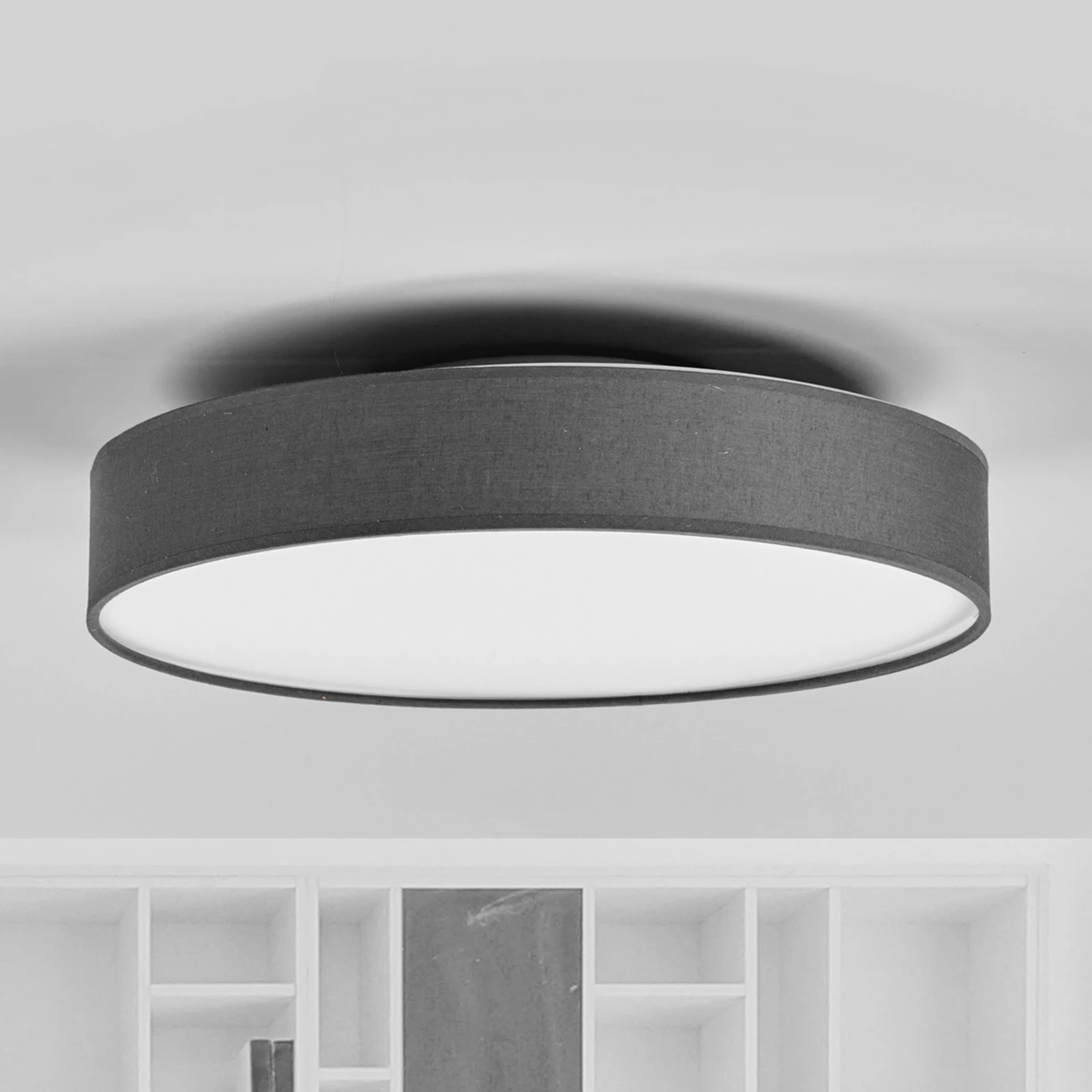 Lampa sufitowa LED Lindby Saira, Ø 40 cm, szary, tekstylny