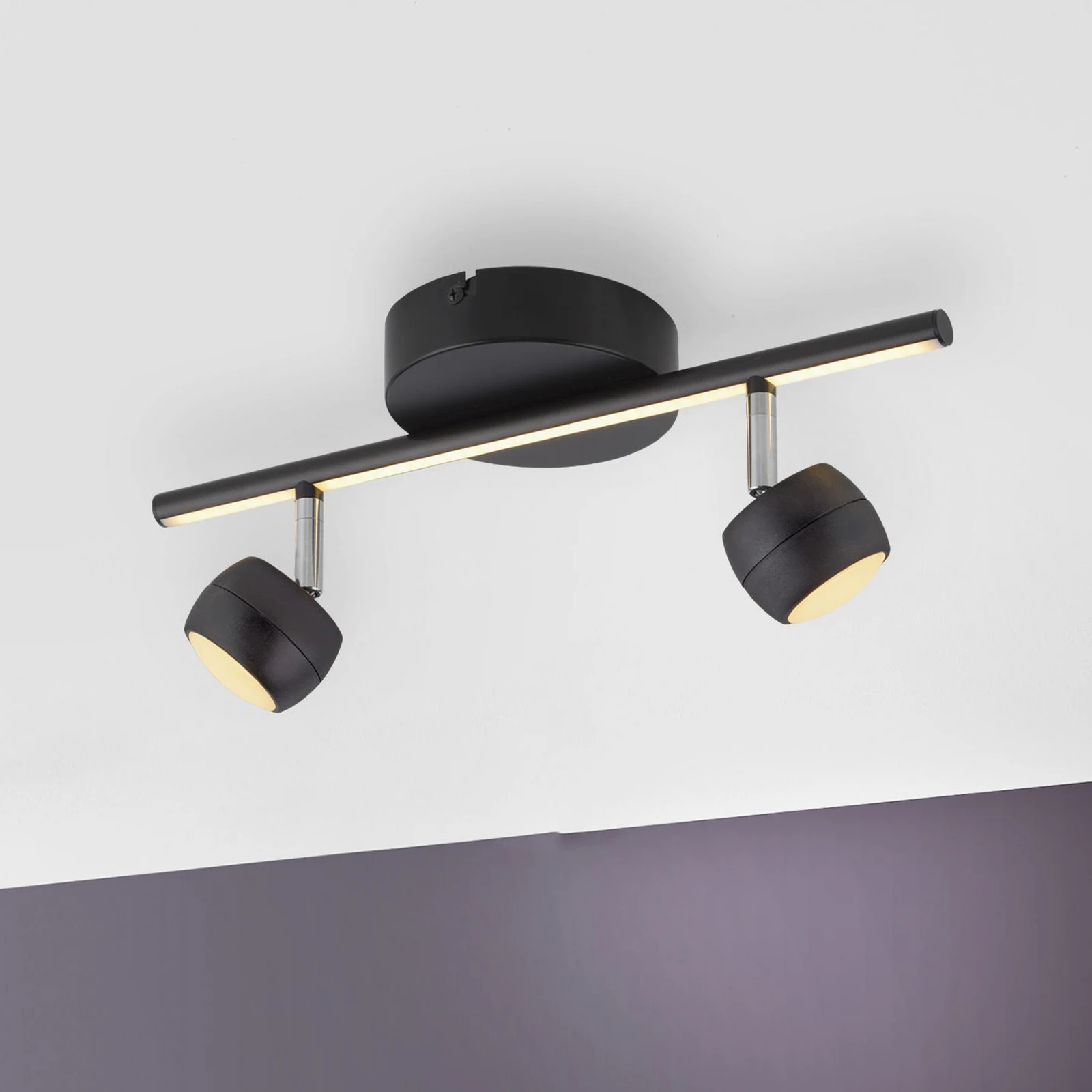 JUST LIGHT. Reflektor sufitowy LED Jarik, 2-punktowa, czarny, 3000 K