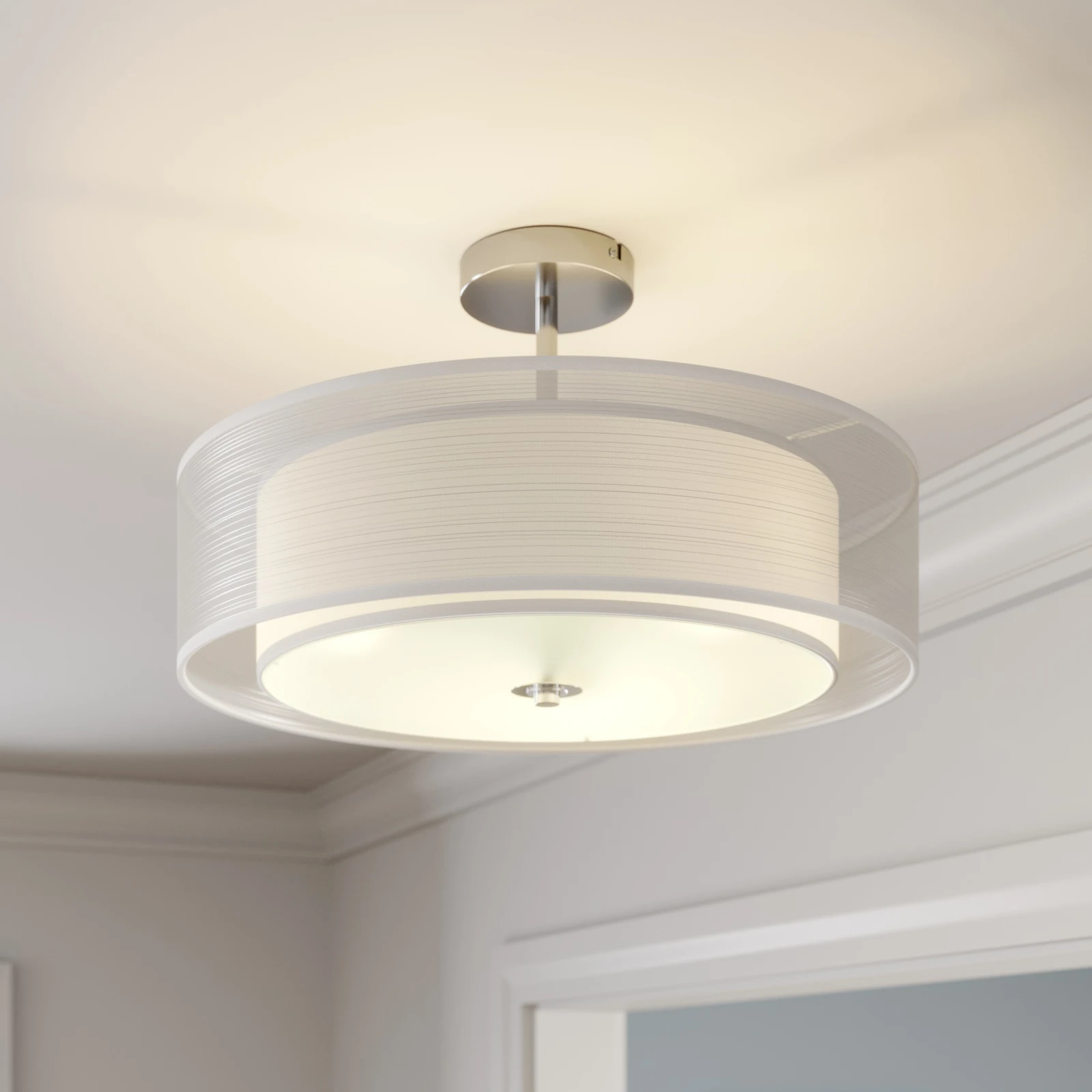 Lampa sufitowa Lindby Pikka, biała, tekstylna, Ø 50 cm, E27