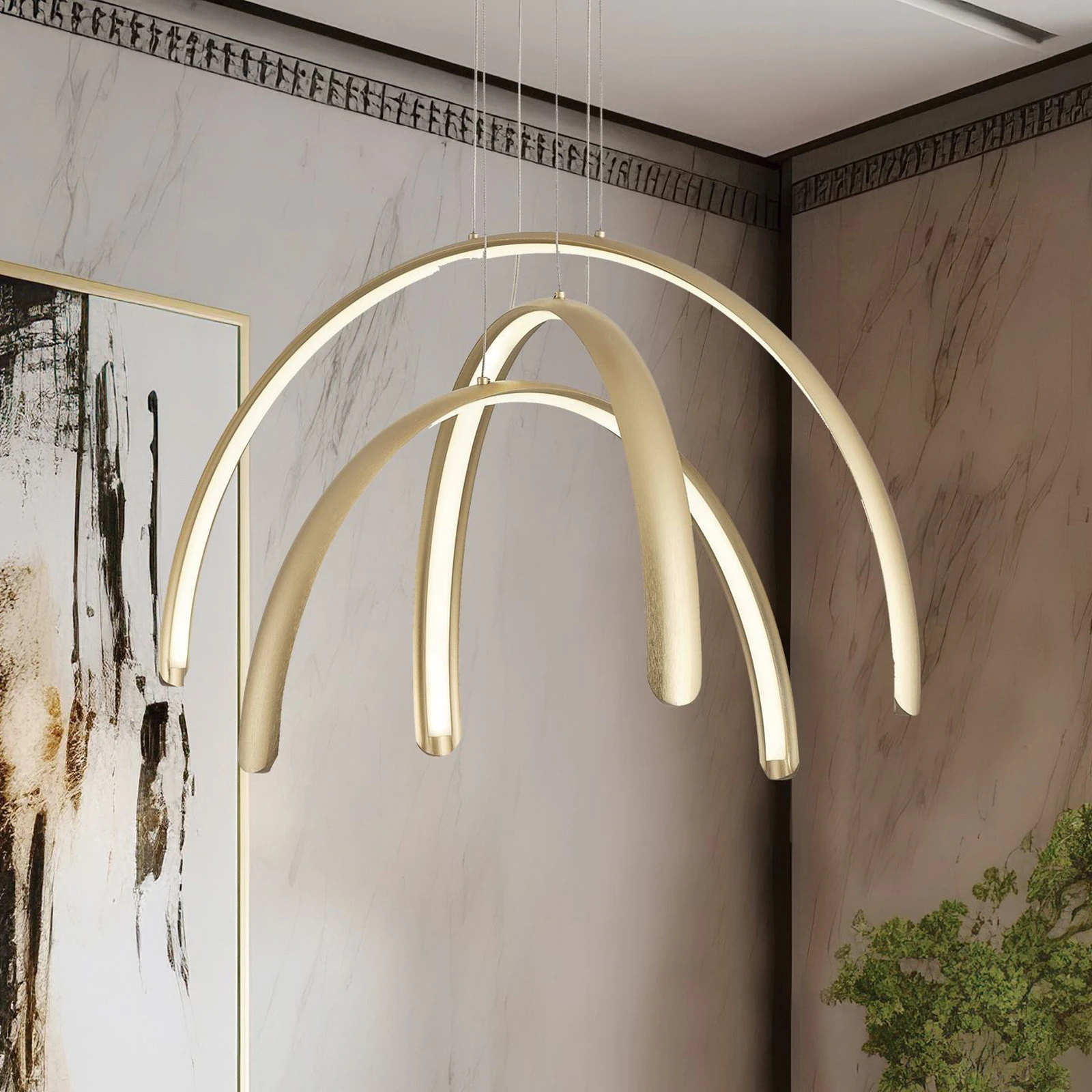 Lampa wisząca LED Megan, długość 60 cm, kolor złoty, 3-punktowa.
