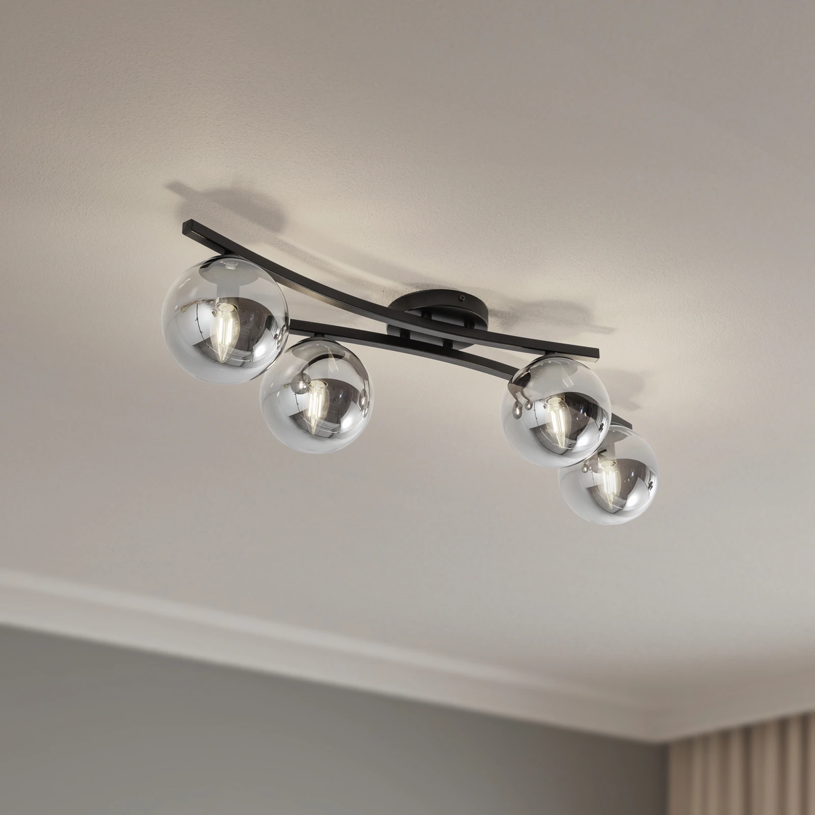 Lampa sufitowa OPUS, długość 84 cm, dymny szary/czarny, 4-punktowa.
