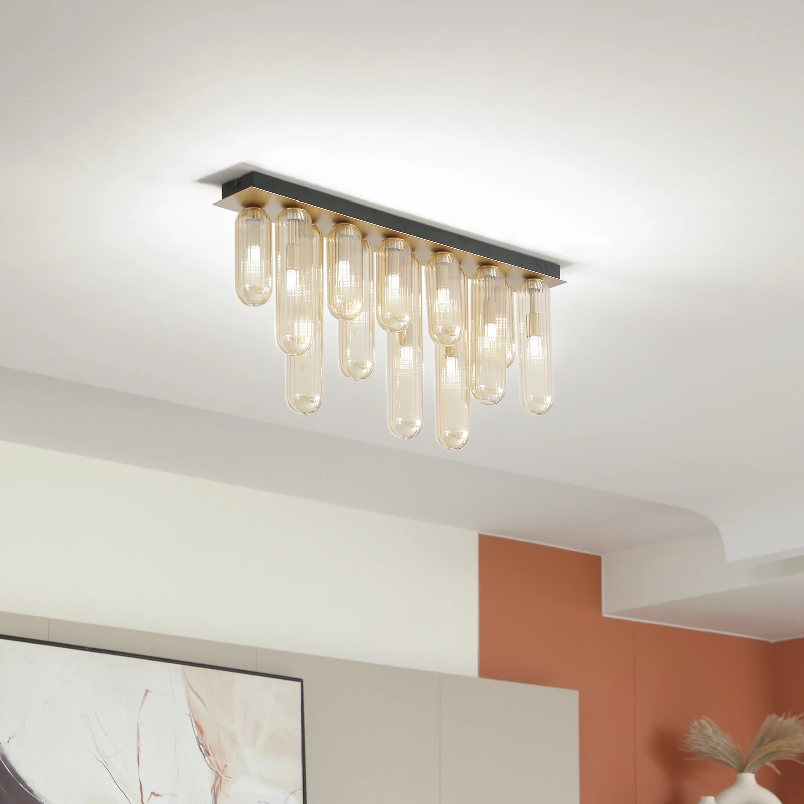 Lampa sufitowa Lucande Freylin, 12-punktowa, bursztynowa, szkło, 6 cm