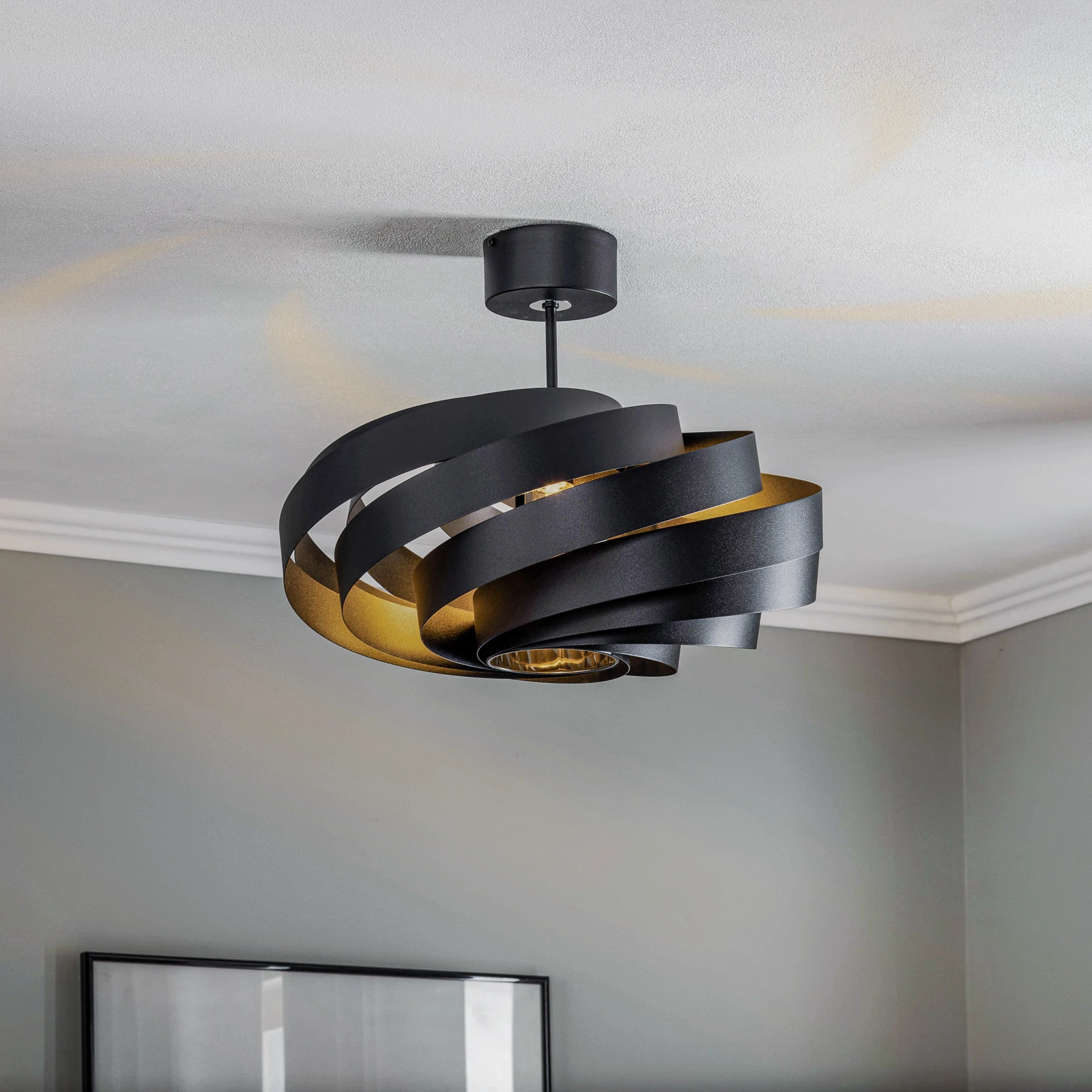 Lampa sufitowa Vento, czarna, Ø 50 cm, metal, E27