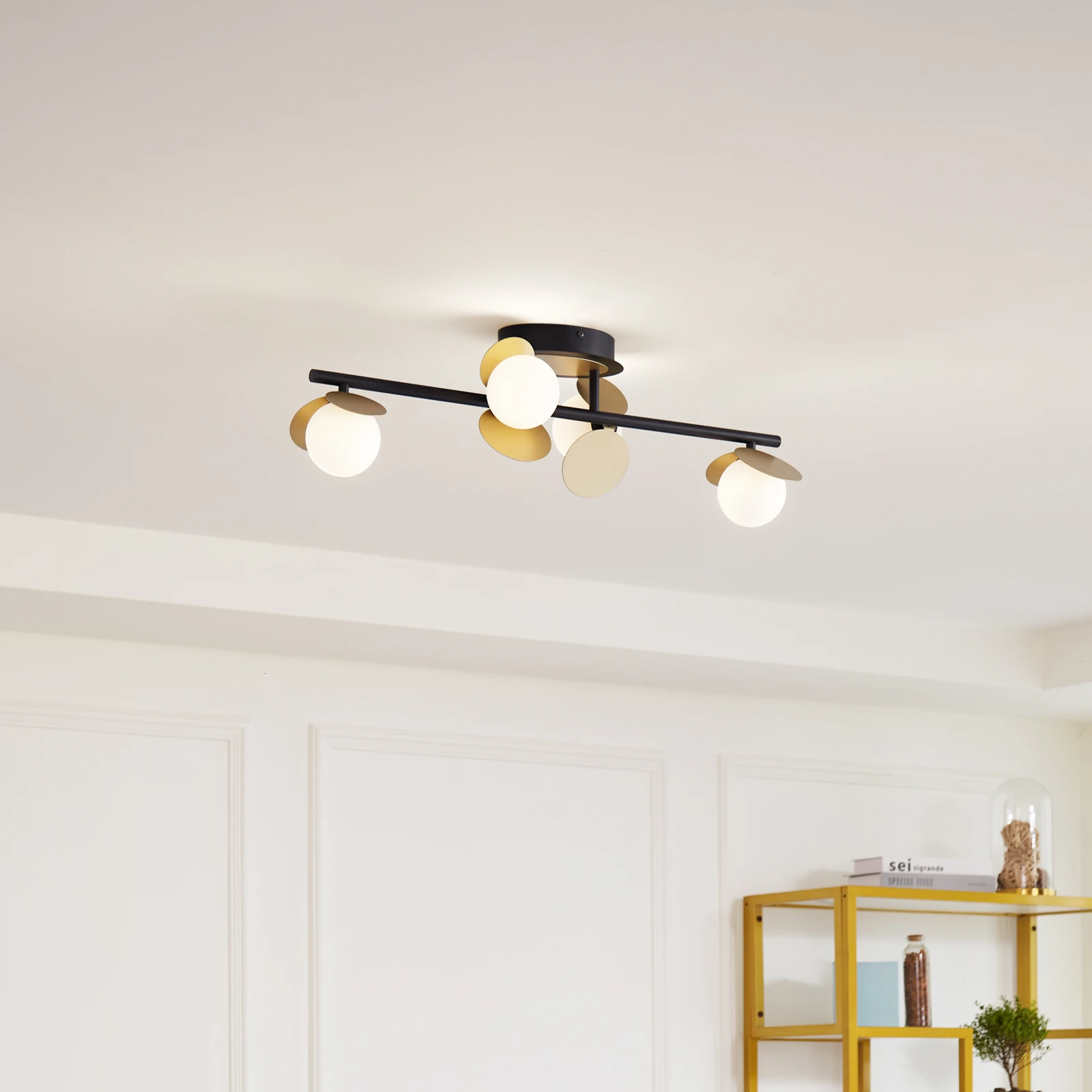 Lampa sufitowa LED Lucande Pallo, 4-punktowa, czarny/złoty, szkło