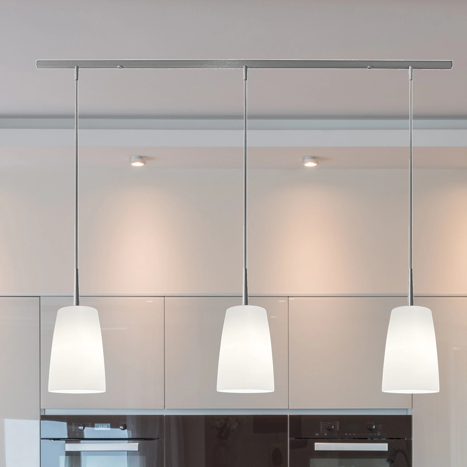 Żyrandol Casablanca Mesa, biały, szklany, 3-punktowy, 100 cm, E27