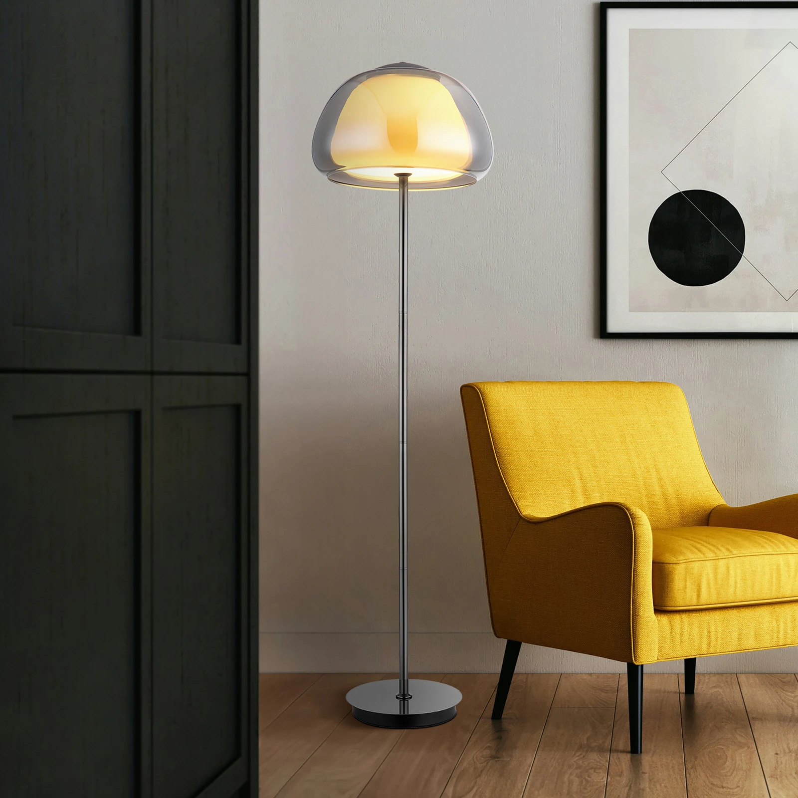 Lampa stojąca LED Avila, szaro-czarna, szkło, CCT, ściemniana