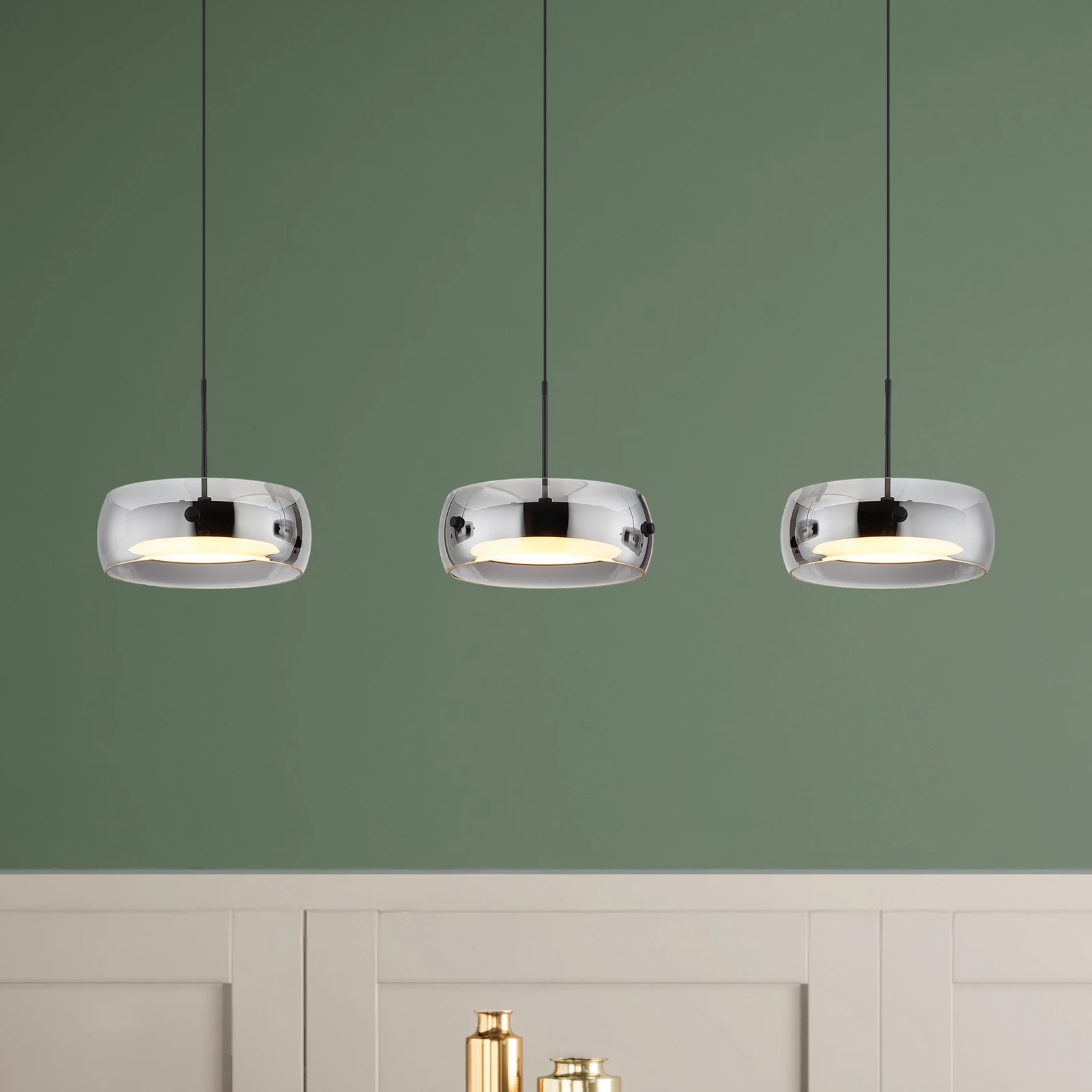 Żyrandol LED Livion, szaro-czarna, szkło, 85 cm