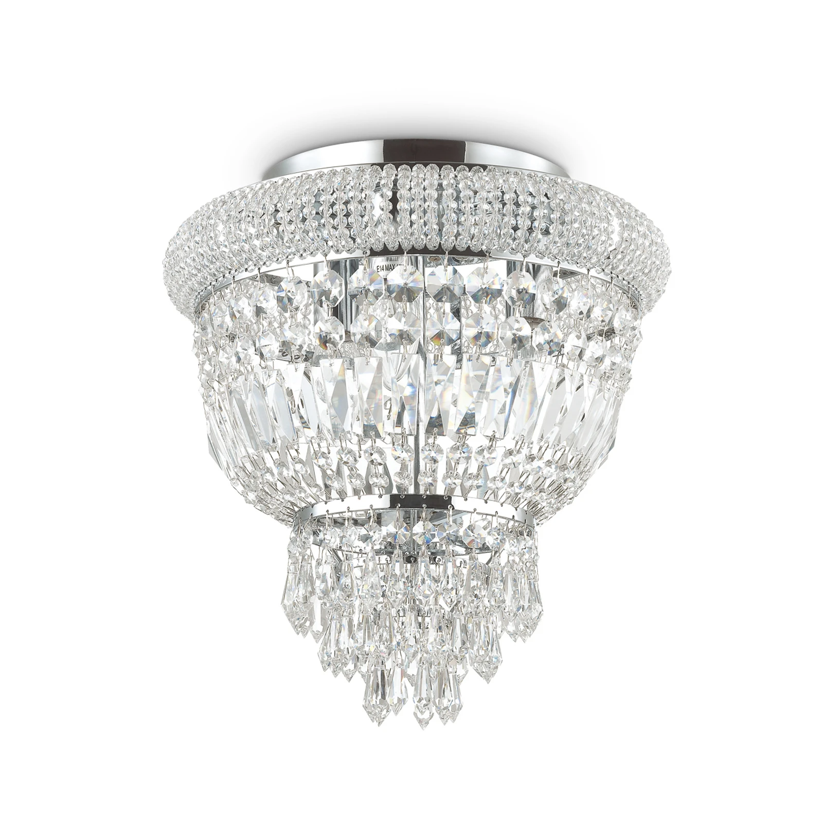 Lampa sufitowa IDEAL LUX Dubai, chrom/przezroczysta, Ø 32 cm, kryształ
