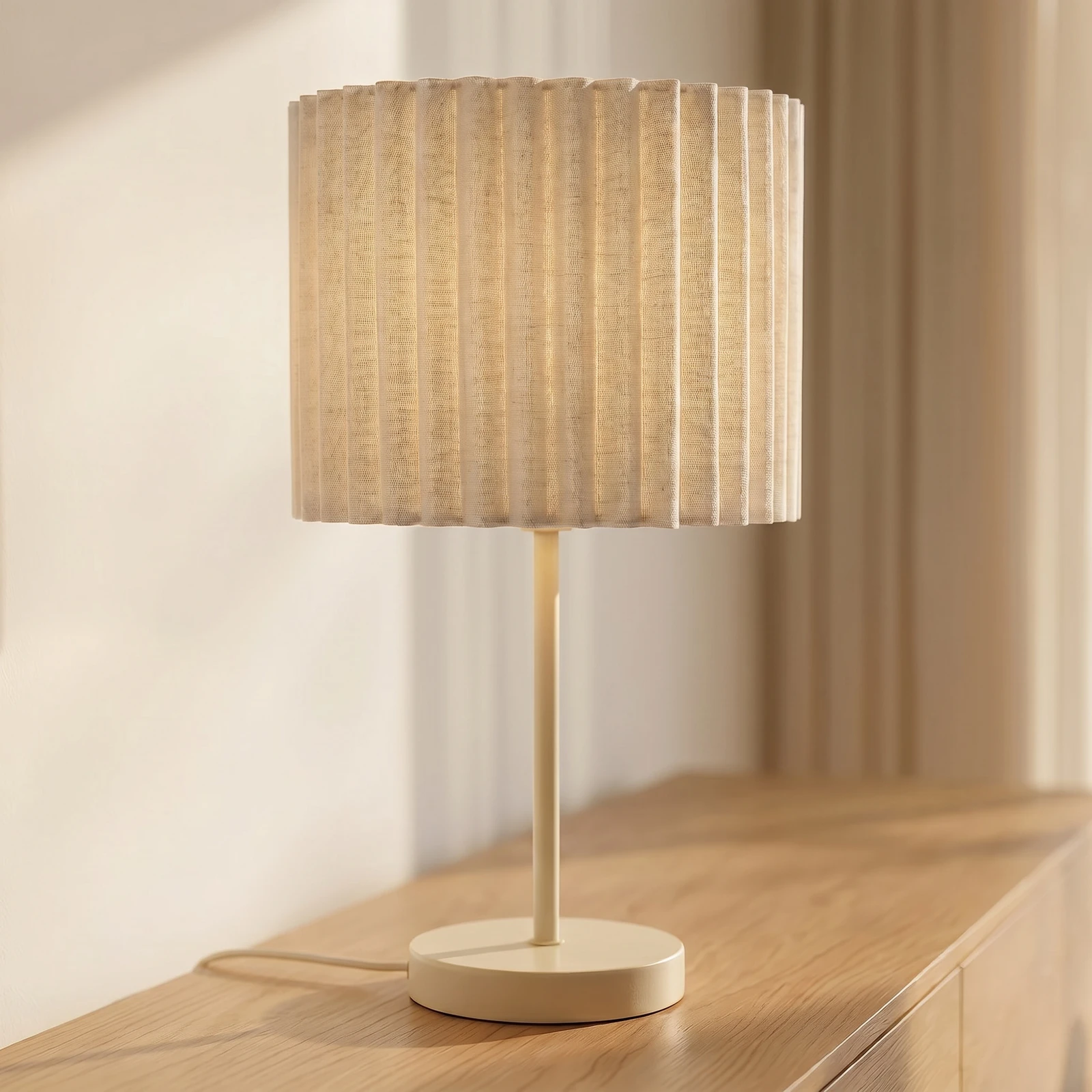 Lampa stołowa Lindby Libbie, wysokość 45 cm, len, kolor kremowy, E27