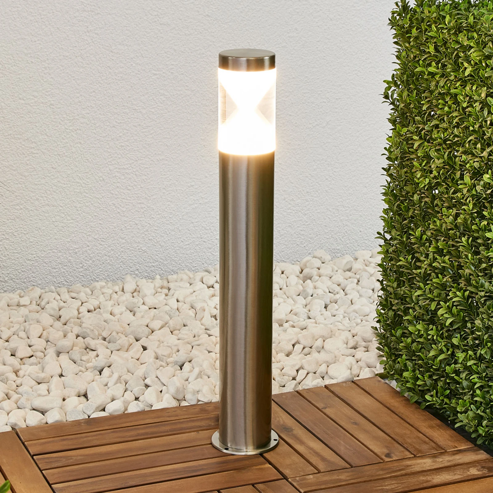 Lindby Słupek oświetleniowy LED Fabrizio, wysokość 56 cm, stal nierdzewna