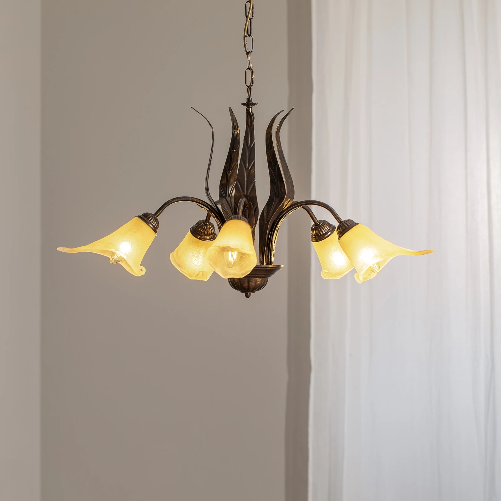 Lampa wisząca Alga, 5-punktowa, żelazo, szkło, Florentyna