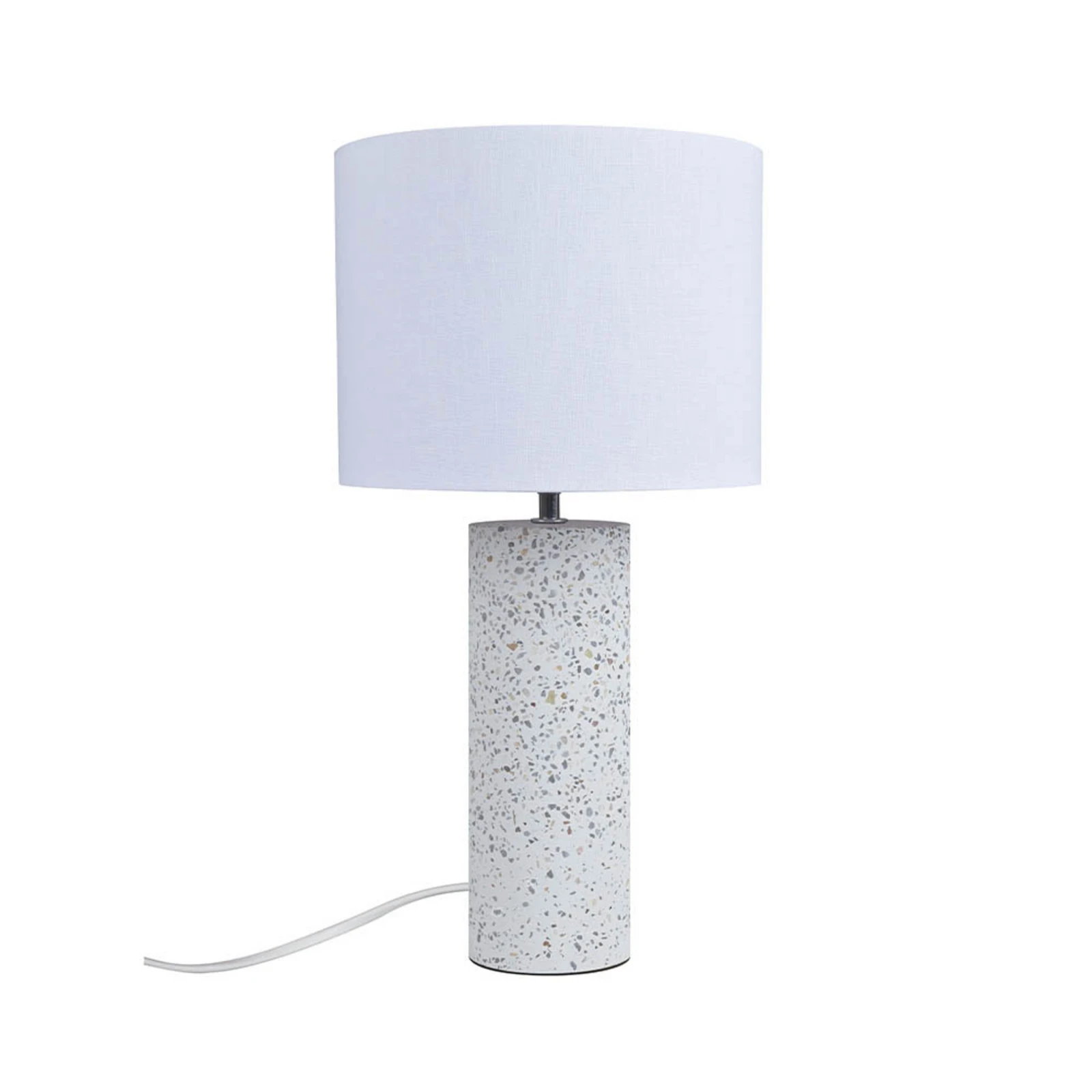 Lampa stołowa Antiga, biała, wysokość 50 cm, tkanina/kamień