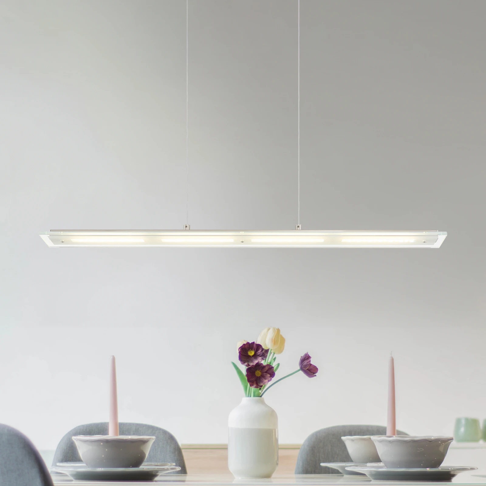 Żyrandol LED Novak, przezroczysta/niklowa, 88 cm, CCT, ściemniany