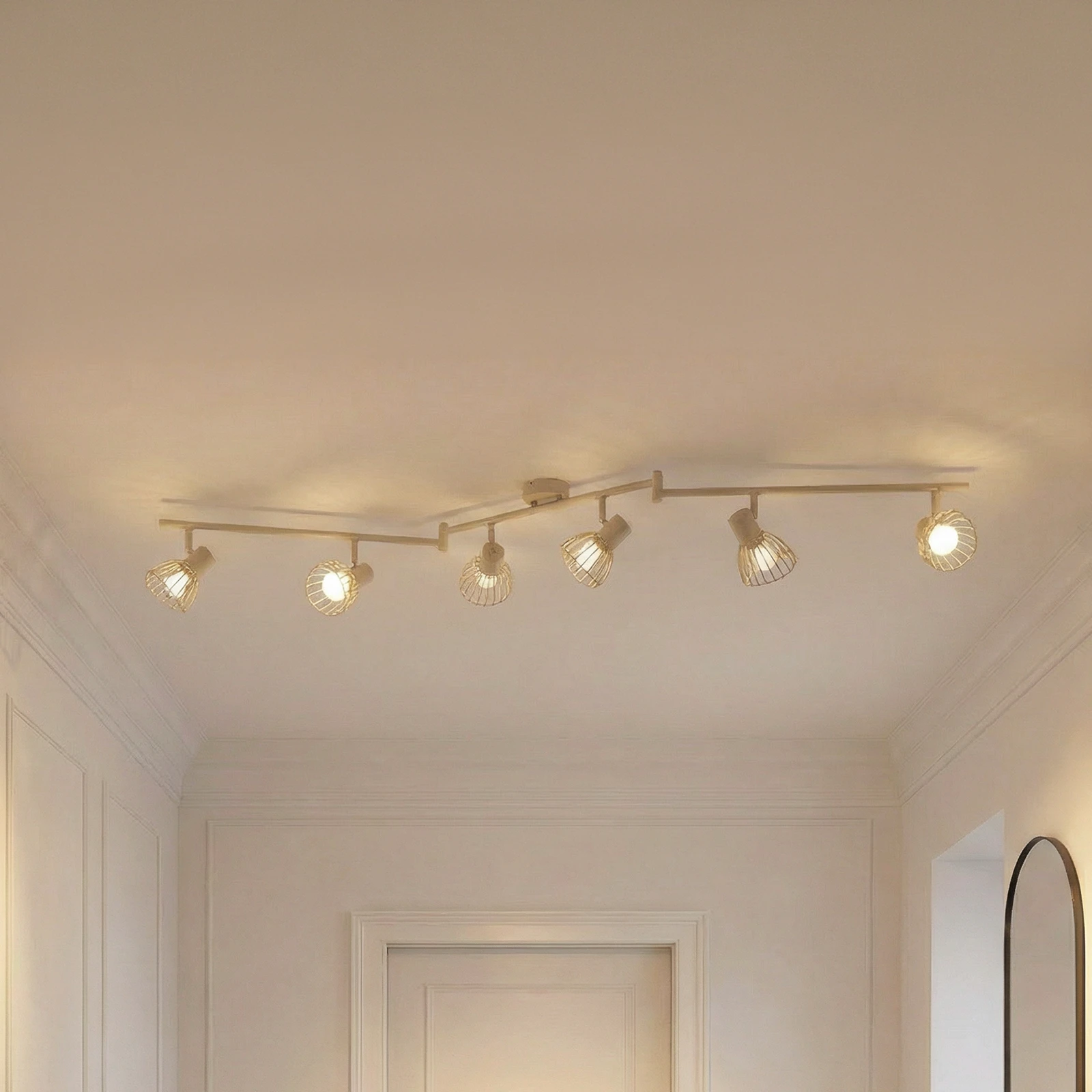Lampa sufitowa Lindby Piena, beżowa, 6-punktowa, metal, 150cm